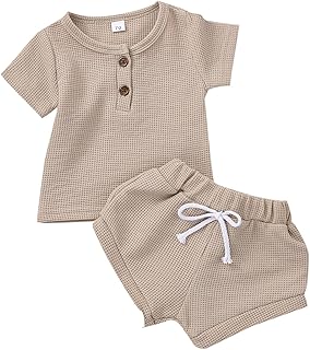 Cutebbclo Baby,Clothing,Baby Boys 0-24m,Outfits & Clothing Sets Gender Neutral Newborn Baby Boy Girl Clothes Unisex Baby Pyjamas Sleepwear Waffle Solid Romper T Shirts Tops and Shorts Set Summer Outfits