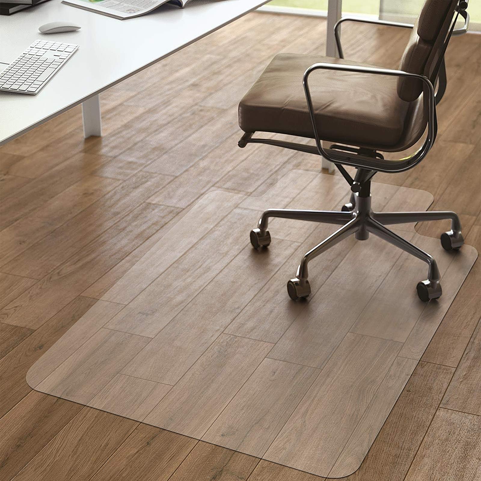 Kuyal Chair Mat, Rolling Chair Mat for Hardwood Floor, 53" X 45" Transparent PVC Home Office Floor Protector Mat (53" X 45" with Lip)