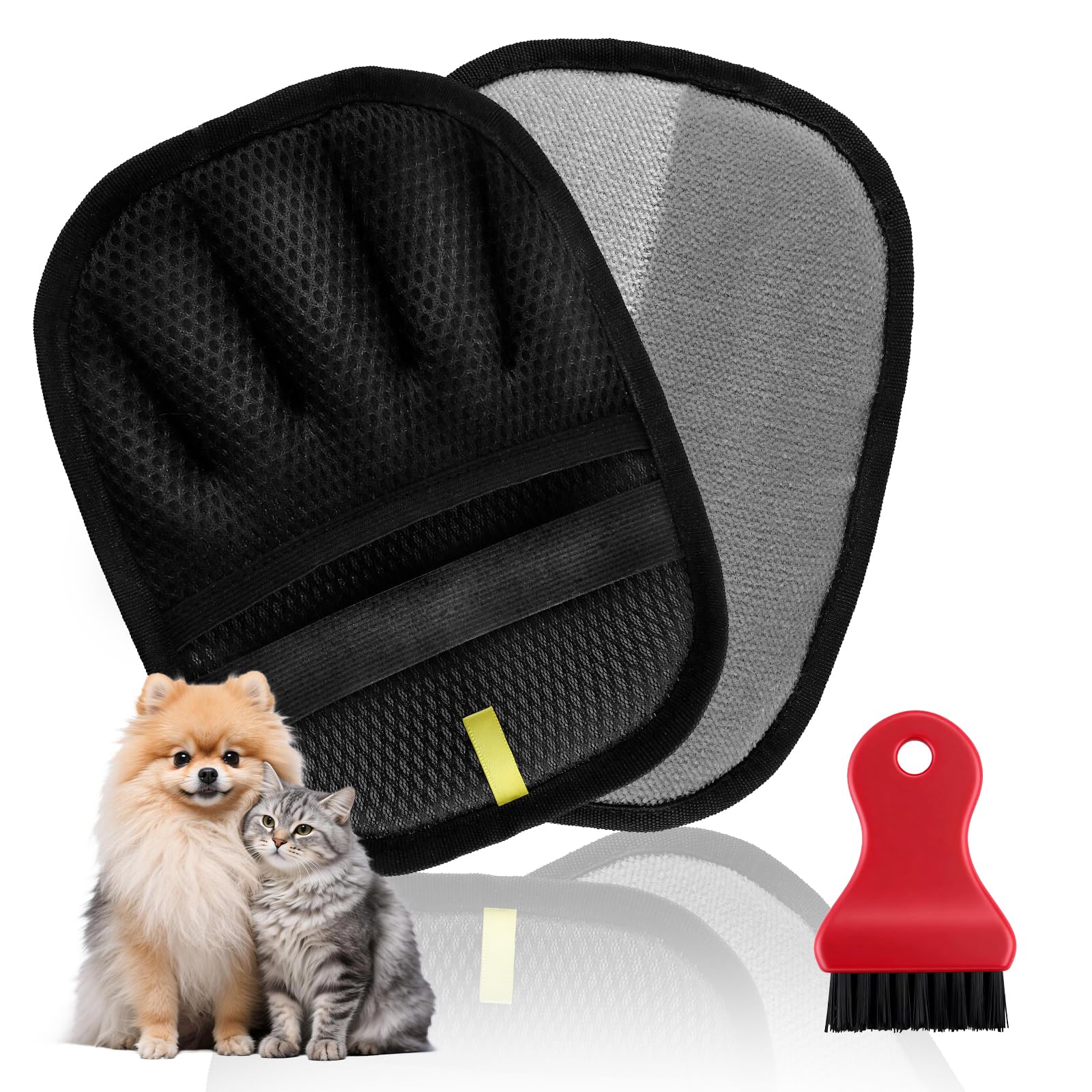 Mapneng Tierhaarentferner Handschuh Set inkl. Bürste, Extra Dicke Handschuhe für Hunde & Katzen, Elektrostatische Enthaarungshandschuh für Polster, Sofa, Teppich & Auto, Wiederverwendbar