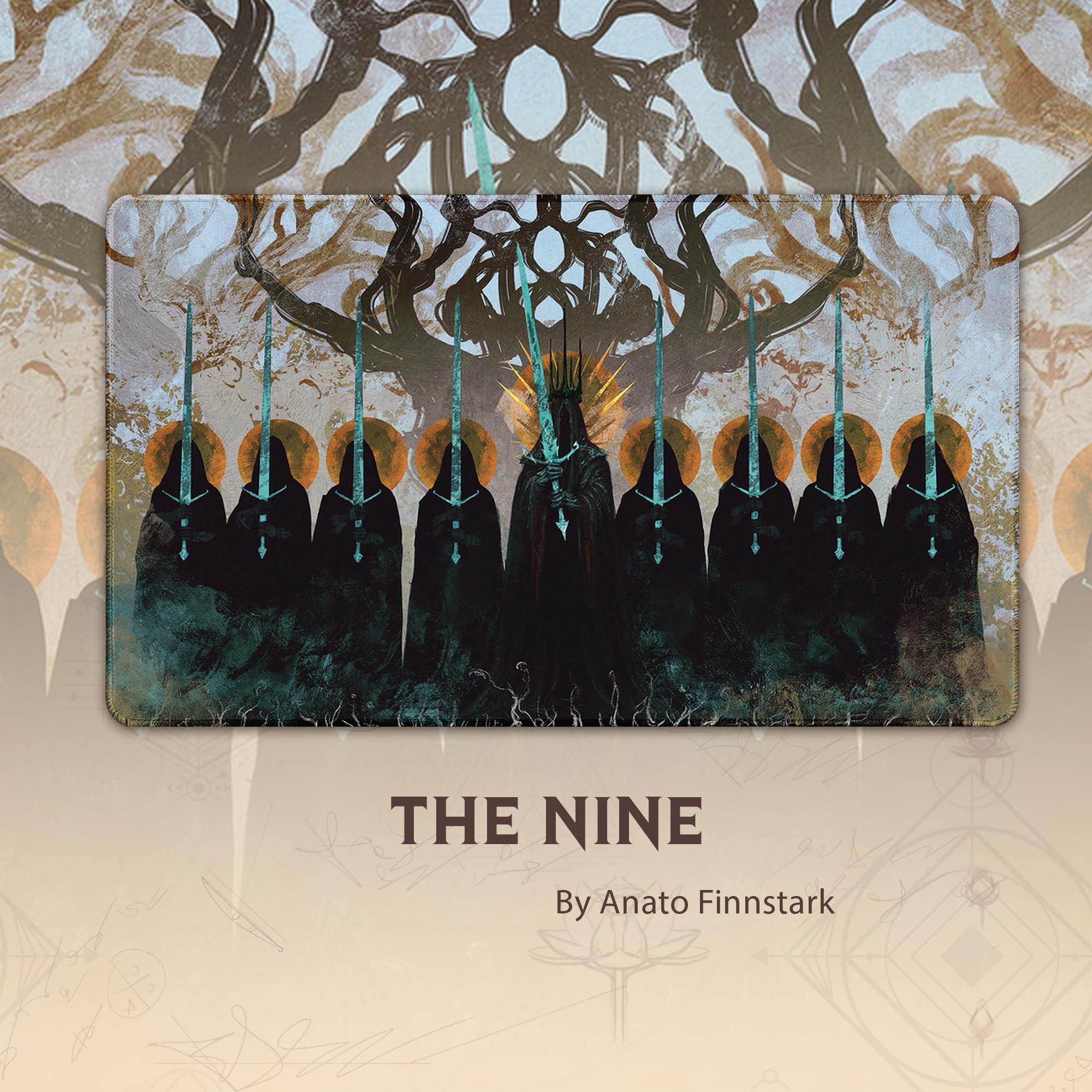 The Nine Black Riders (Stitched) - MTG Playmat by Anato Finnstark, LOTR Lord of the Rings - Compatible with Magic the Gathering Playmat - Play MTG, YuGiOh, TCG - Original Play Mat Art Designs