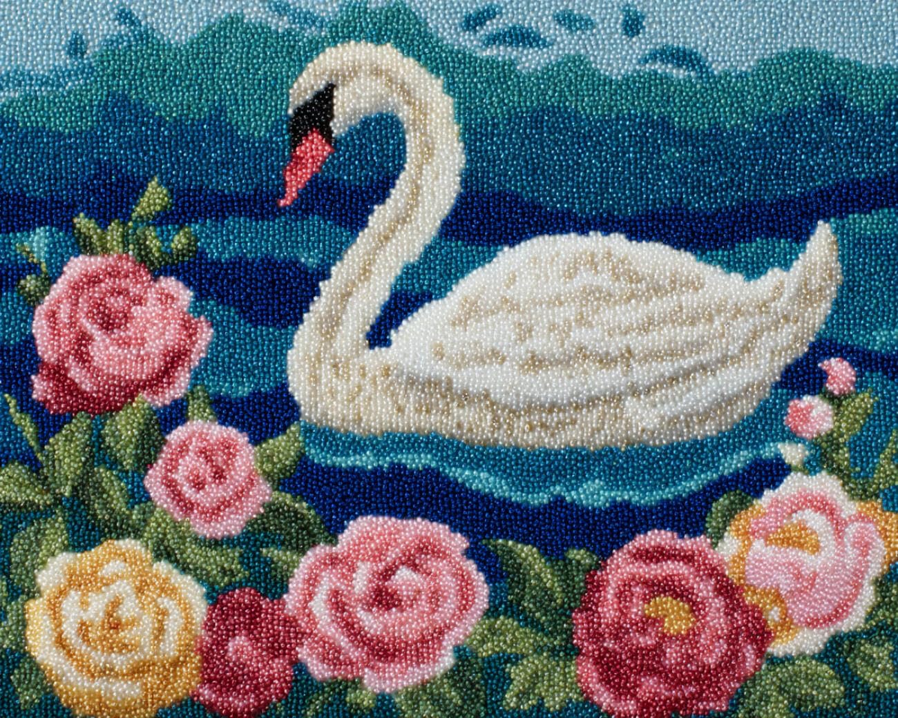 Henypt DIY Latch Hook Rug Kit Swans and Flowers 90x120cm