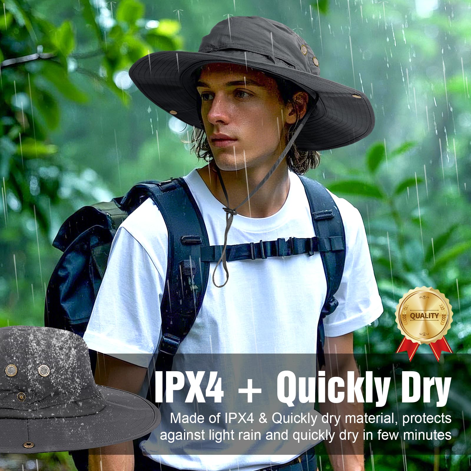Cappello da Pescatore Taglie Forti XL XXL per Uomo, Tesa Larga Leggero Traspirante UV Cappelli da Sole Estiva, UPF50+ Impermeabile Asciugatura Rapida Pieghevole Bucket Hat Boonie Cappello Safari
