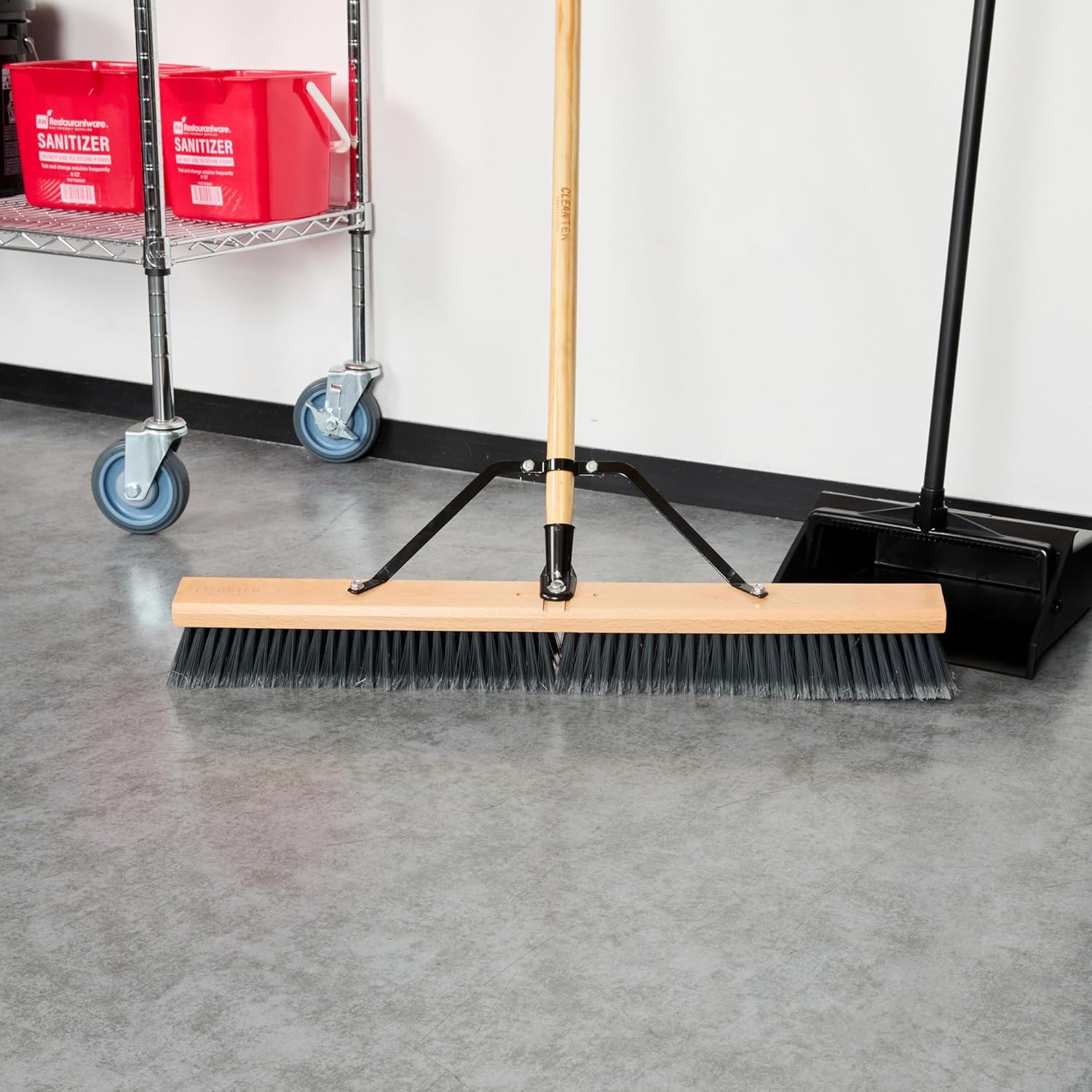 Restaurantware-BROOM HEAD ONLY: Clean Tek Professional 30-Inch Broom Head, 1 Heavy-Duty Push Cleaning Tool - Handle And Brace Sold Separately, Medium Plastic Bristles, Wooden, Commercial Use