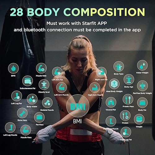 Miniatura 5 de RunStar Báscula inteligente para peso corporal y porcentaje de grasa elegible para FSA y HSA, báscula de baño digital de 8 electrodos con IMC, grasa