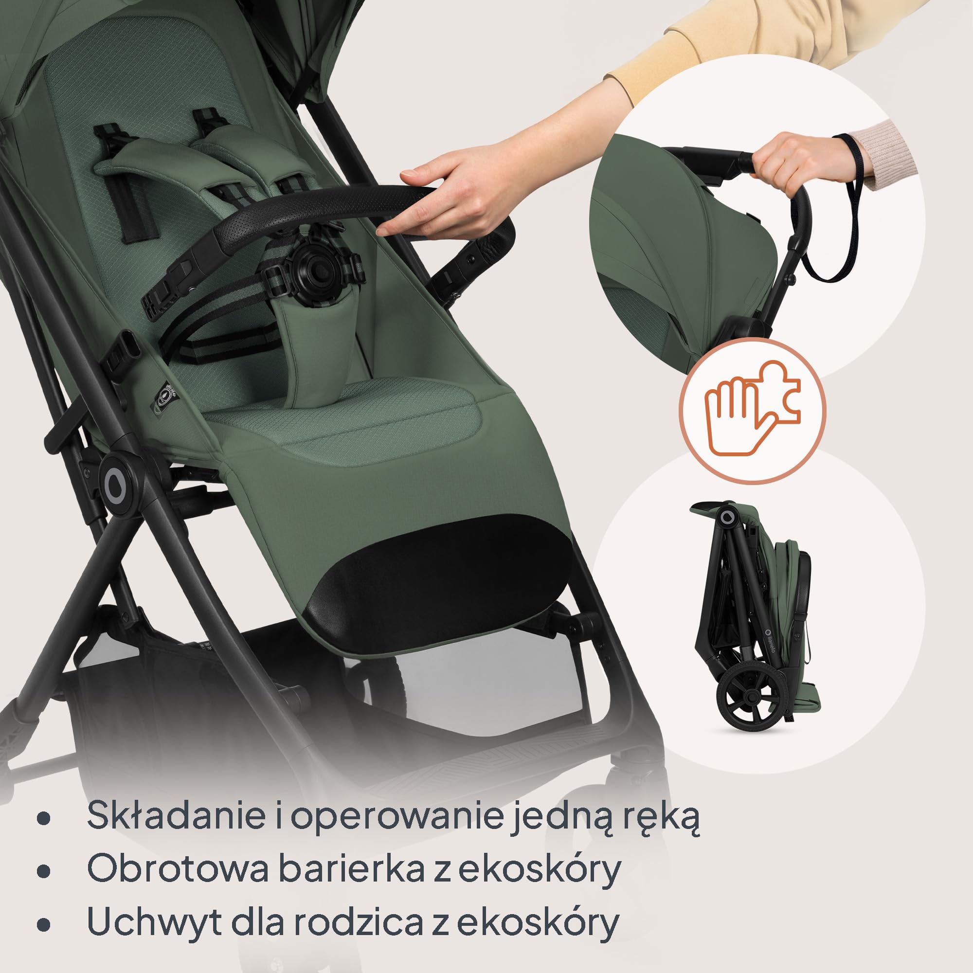 Lionelo Tansi wózek podróżny do 22 kg, 6 miesięcy – 4 lata, kompaktowy, składany jedną ręką, kółka GravelTech, pozycja leżenia 92 cm, osłona z ochroną UPF50+, wodoszczelny, kosz do 3 kg