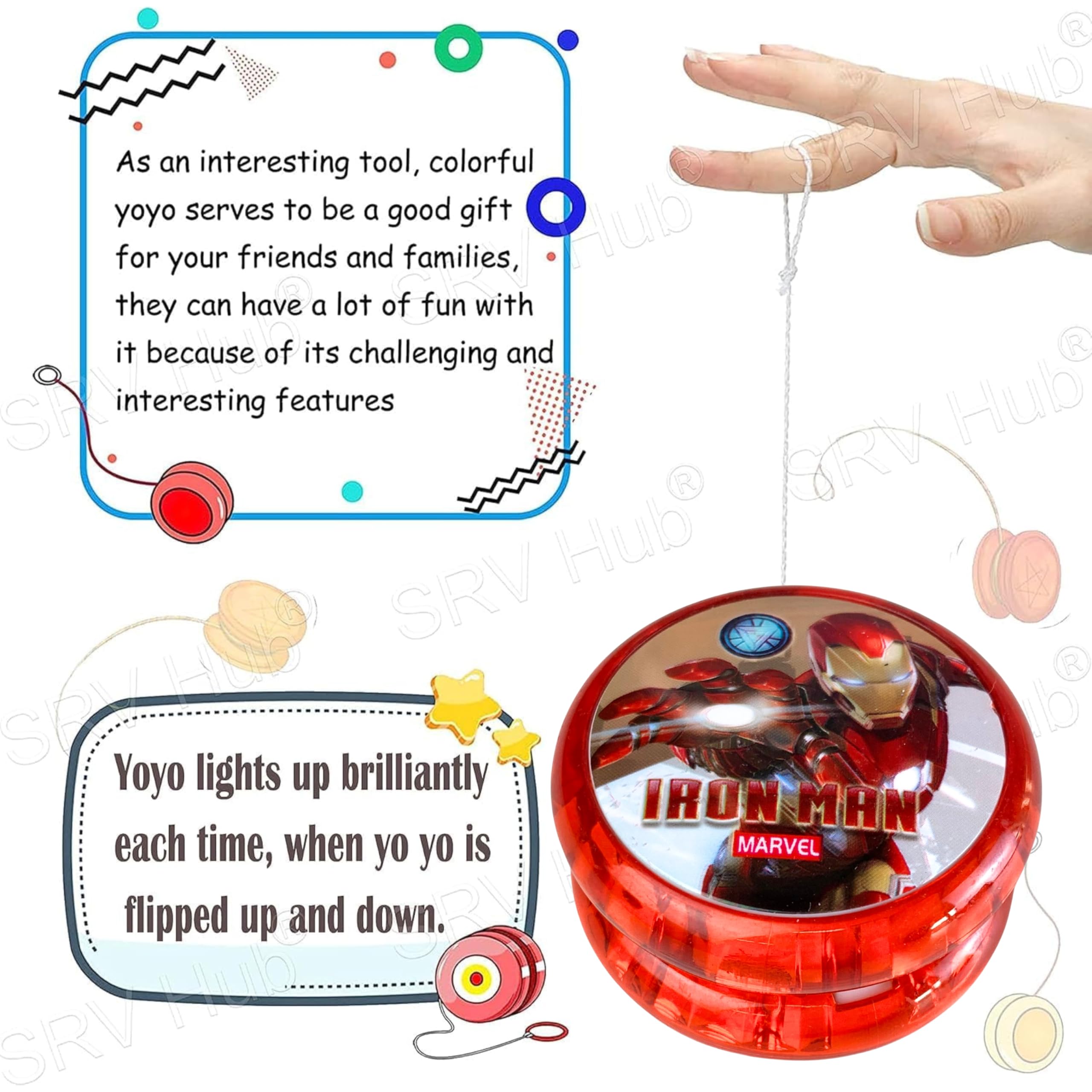 2Pcs Avengers Ironman Kids Light Up Yoyo Toy 5.5cm, Beginner Responsive Yo-Yo with LED Lights, Strong String Trick YoYo - Image 7