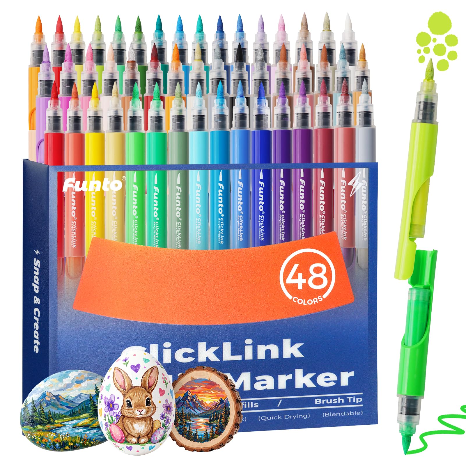 Funto ClickLink Pennarelli Acrilici Ricaricabili, 48 colori & 50 ricariche (set 98 pezzi) con punta pennello – ideali per bricolage DIY, regali festivi su ceramica, vetro, legno