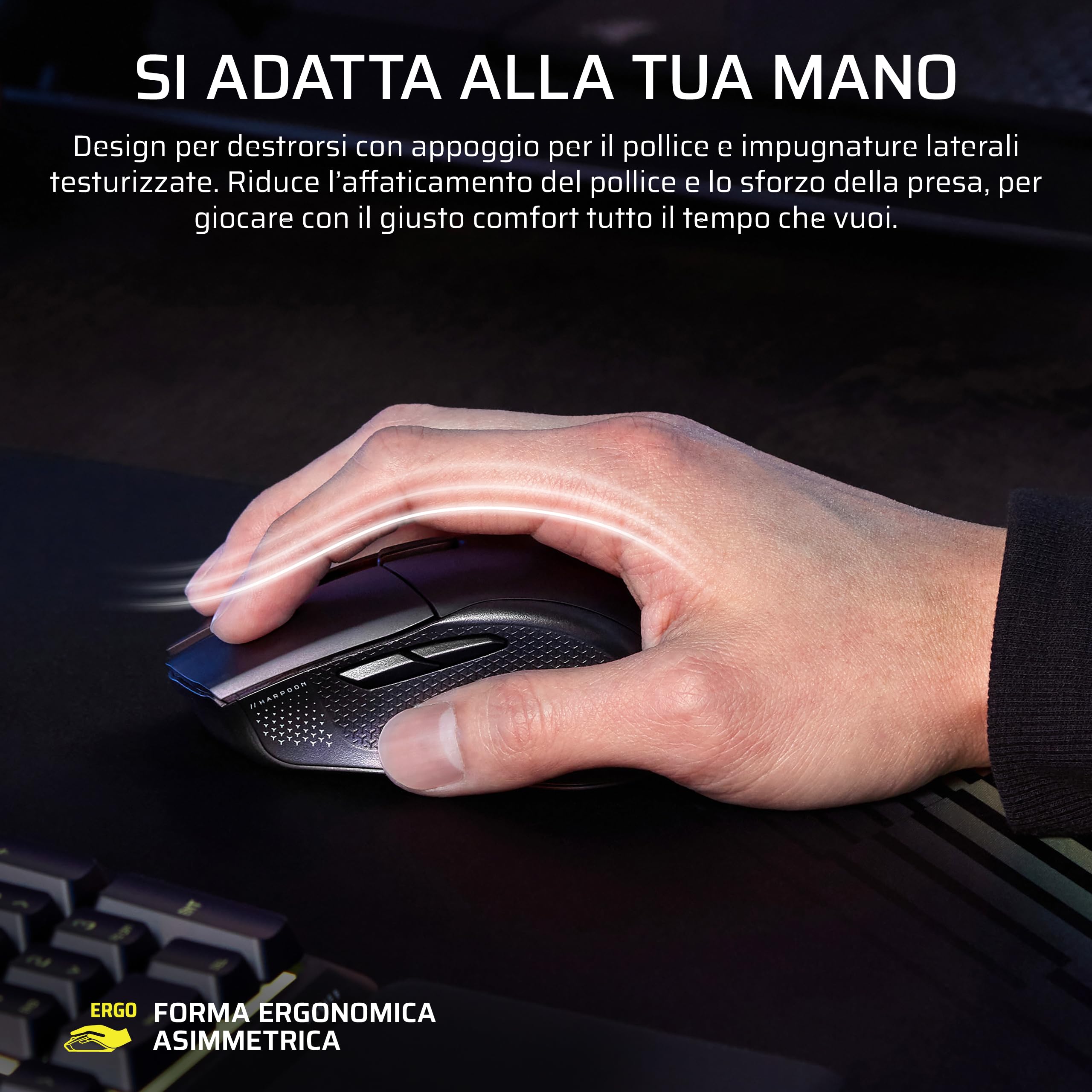Corsair HARPOON v2 WIRELESS Mouse da Gioco – Nero | 26K DPI, Forma Asimmetrica, 6 Pulsanti Programmabili, Autonomia fino a 140 Ore