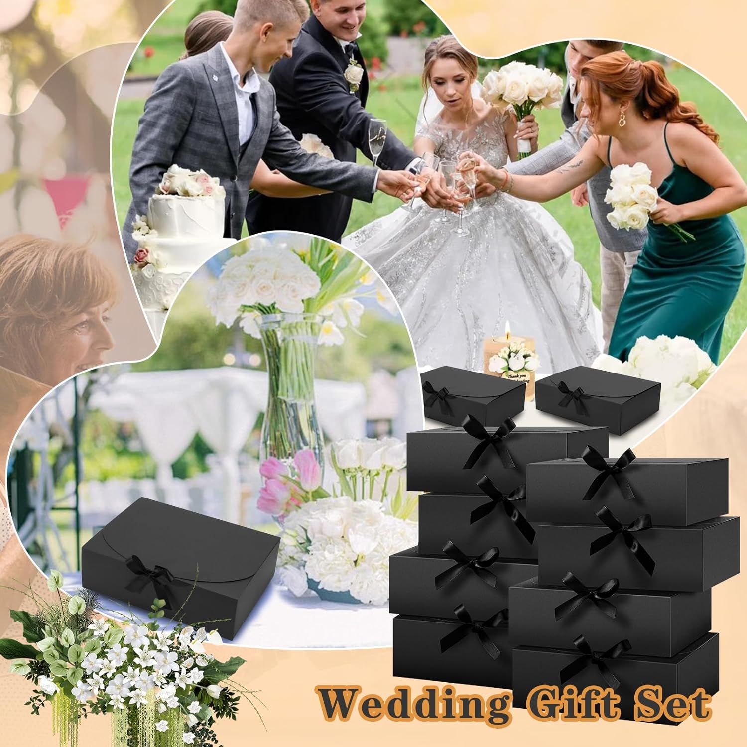 12 Pack Black Gift Boxes with Lids,11.97×9.8×3.1 Inch Gift Boxes Bulk,Bridesmaid Proposal Box with Ribbon,Black Kraft Paper Box for Birthday,Wedding,Christmas,Party Favors