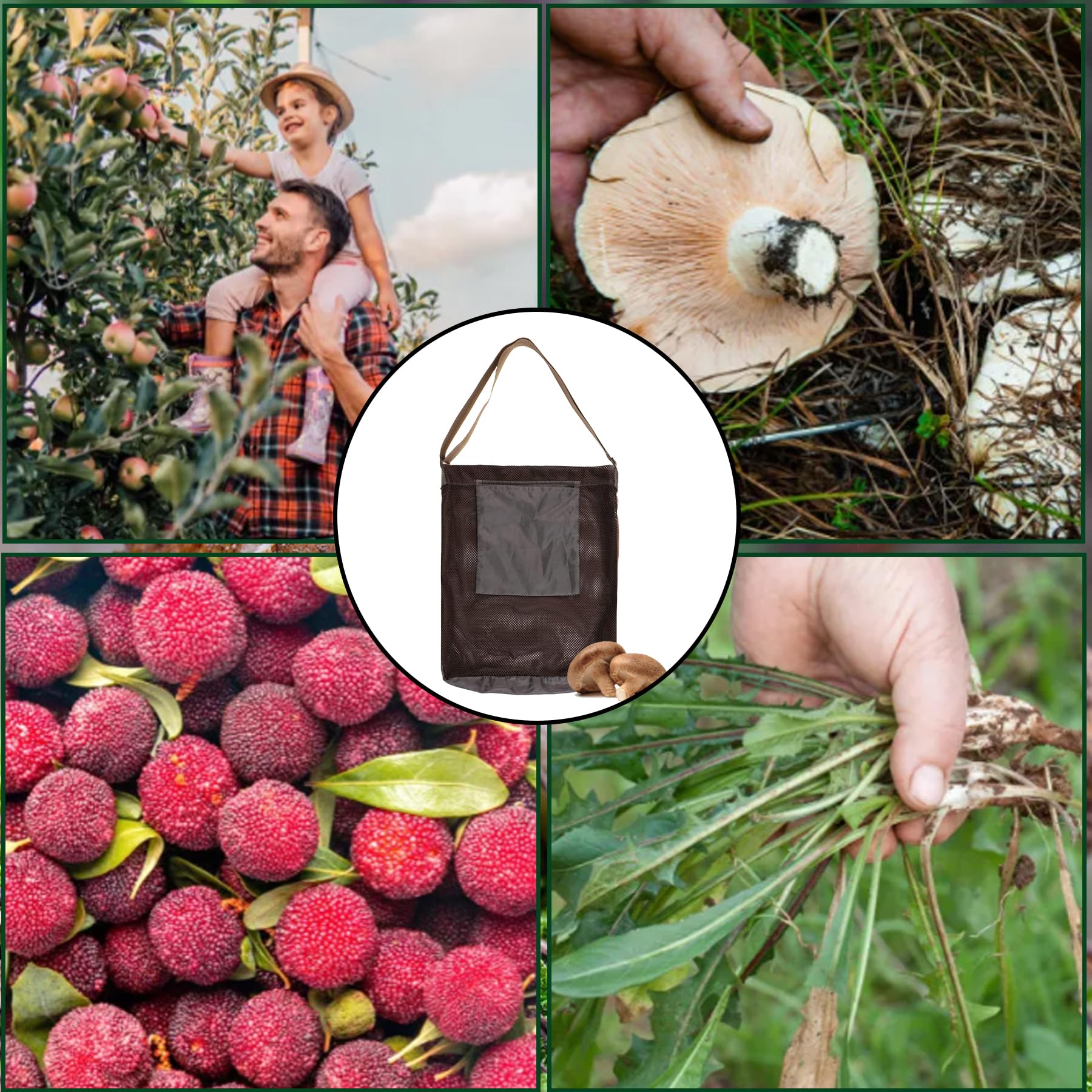 Borsa A Rete Per Raccolta Funghi - Leggera E Pieghevole Con Tracolla Regolabile Per Escursioni - 4