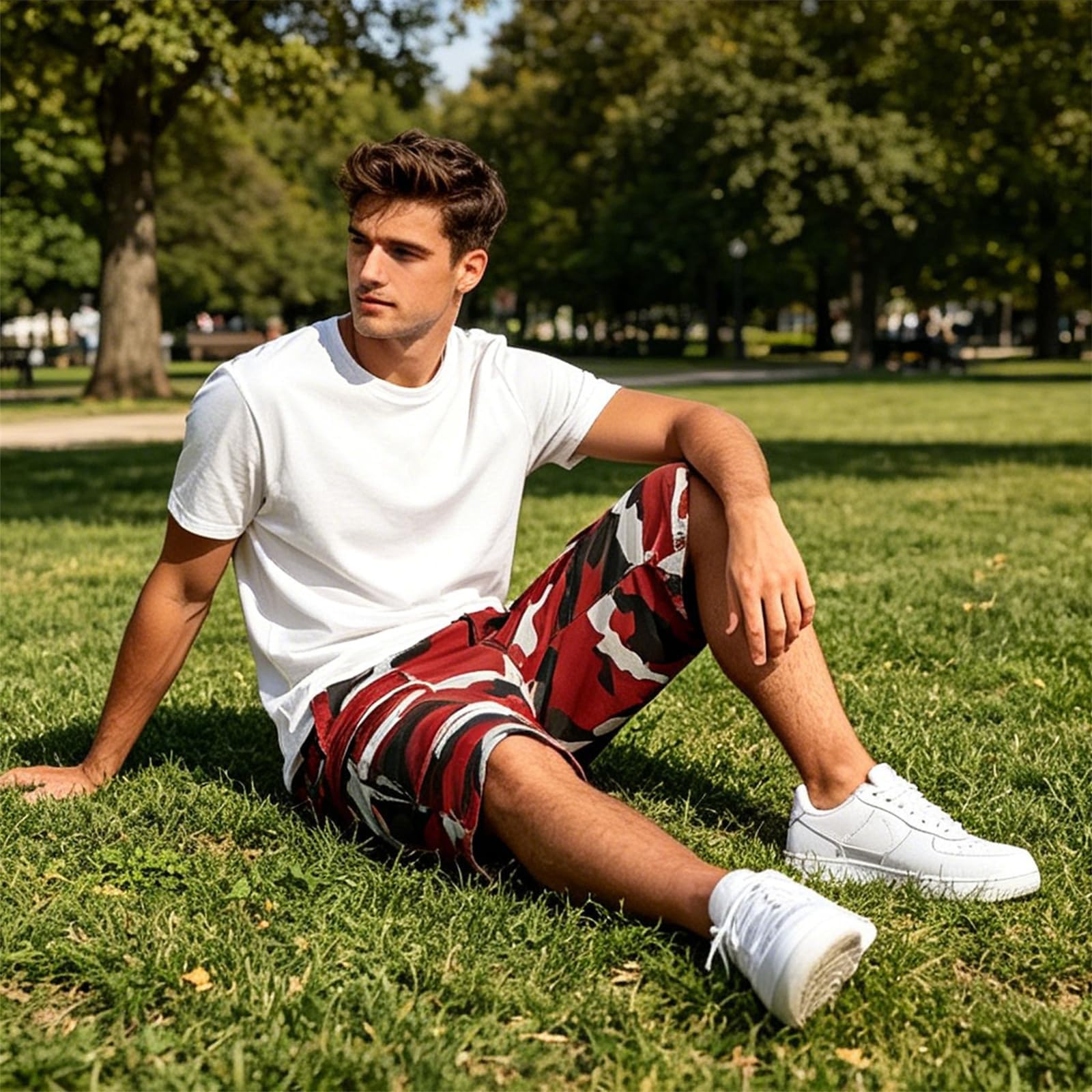 Short de travail pour homme, motif camouflage, hip-hop, surdimensionné