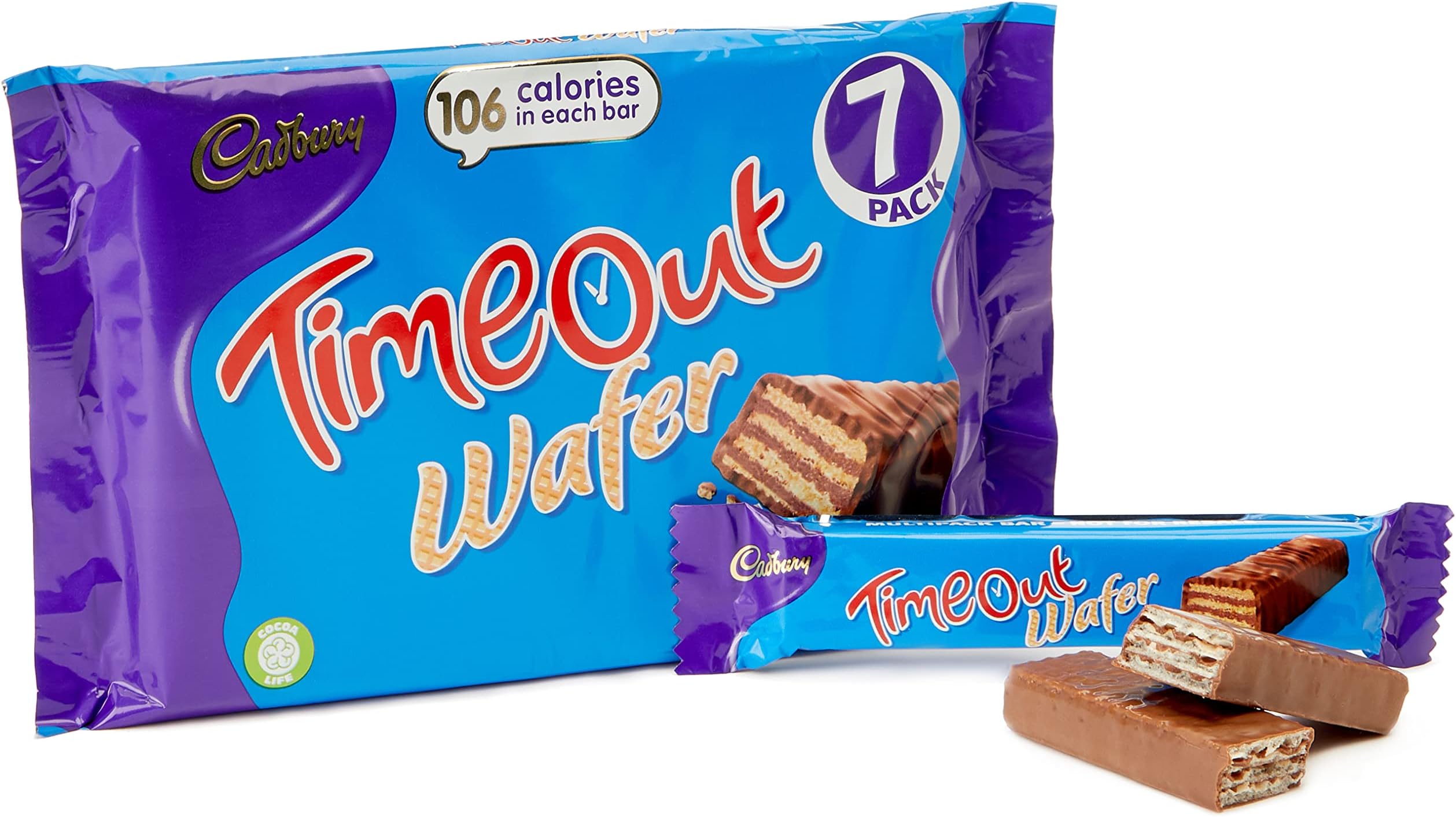 Timeout Multipack, OFFICIAL, Individual Chocolate-Covered Wafer Bars with Rippled Layers of Chocolate, 7 x 20.2 g