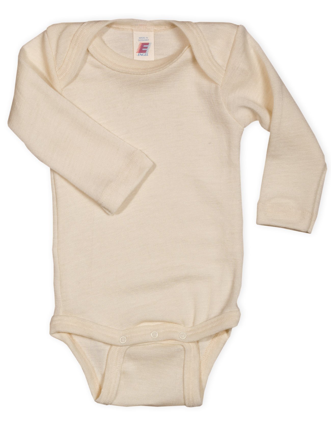 Engel Natur, body per bambini a maniche lunghe, 70% lana (kbT), 30% seta (2-3 anni, ecrù)