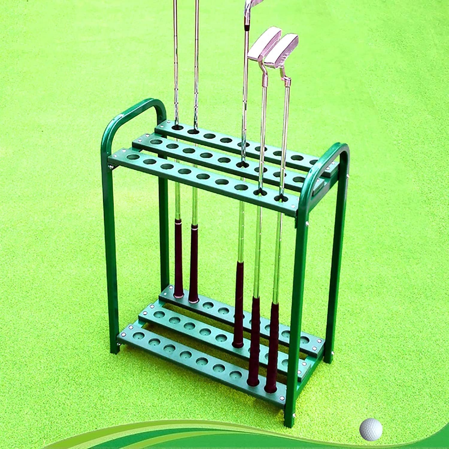 Katzowen Golf Club Rack Organizer, Durable Metal Golf Clubs Display Stand with Handle, Anti-Rust 27 Holes Golf Putter Holder, Easy to Assemble