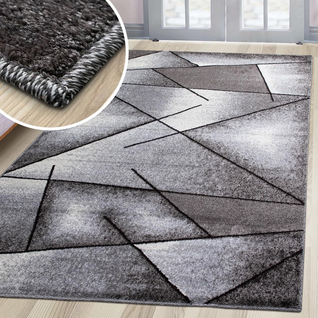 oKu-Tex Tappeto Salotto Grigio Melange Geometrico 160x230 cm Pelo Corto | Design geometrico moderno in 100% polipropilene, ideale anche per soggiorno e camera da letto. Morbido, elegante e versatile.
