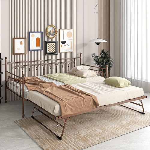 Miniatura 5 de Sofá cama individual de metal con nido, elegante cama de día con cama nido, sofá cama individual versátil y juego nido plegable para habitación de