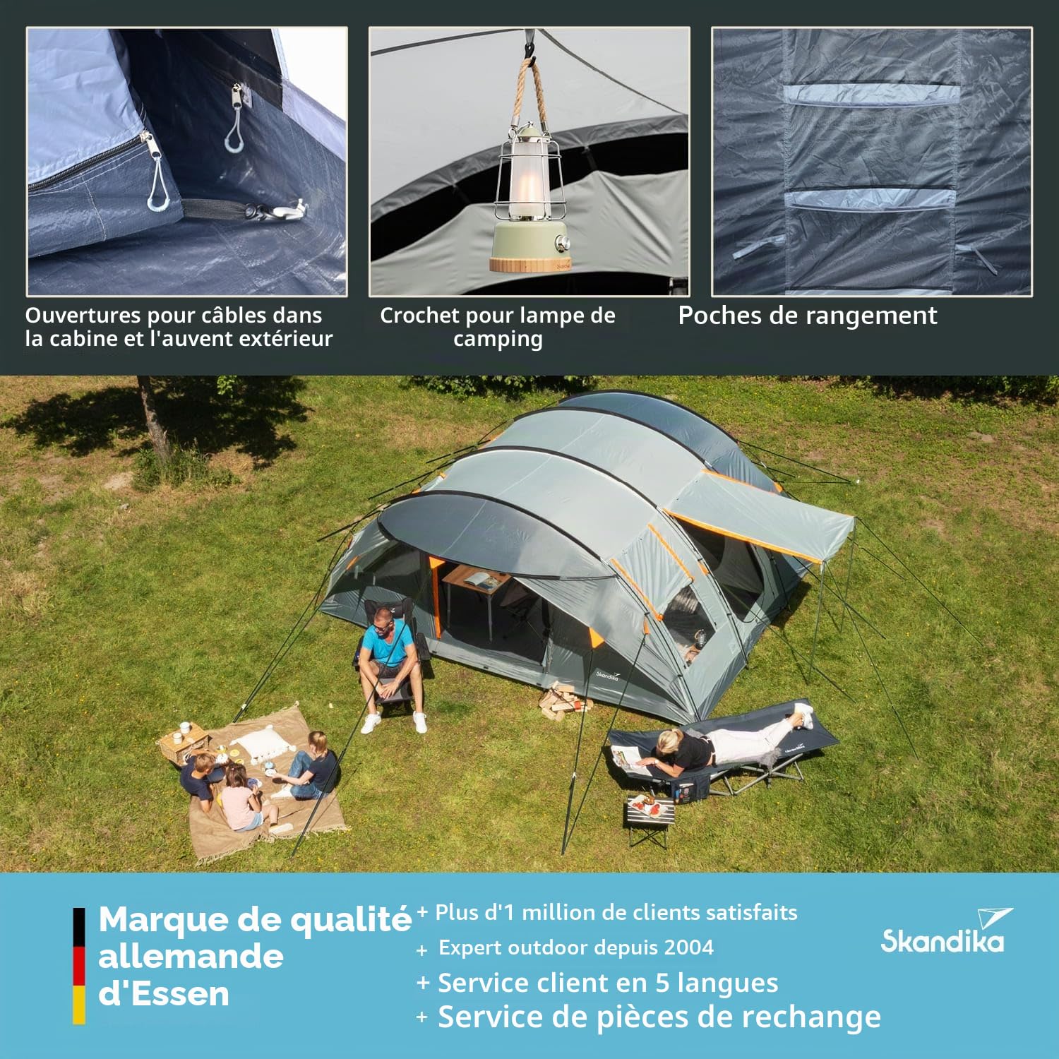 Skandika Tente Tunnel Egersund pour 3/5/7 Personnes | Tente de Camping familiale avec Technologie Sleeper, Tapis de Sol Cousu, Hauteur 2m | Outdoor, Plein Air