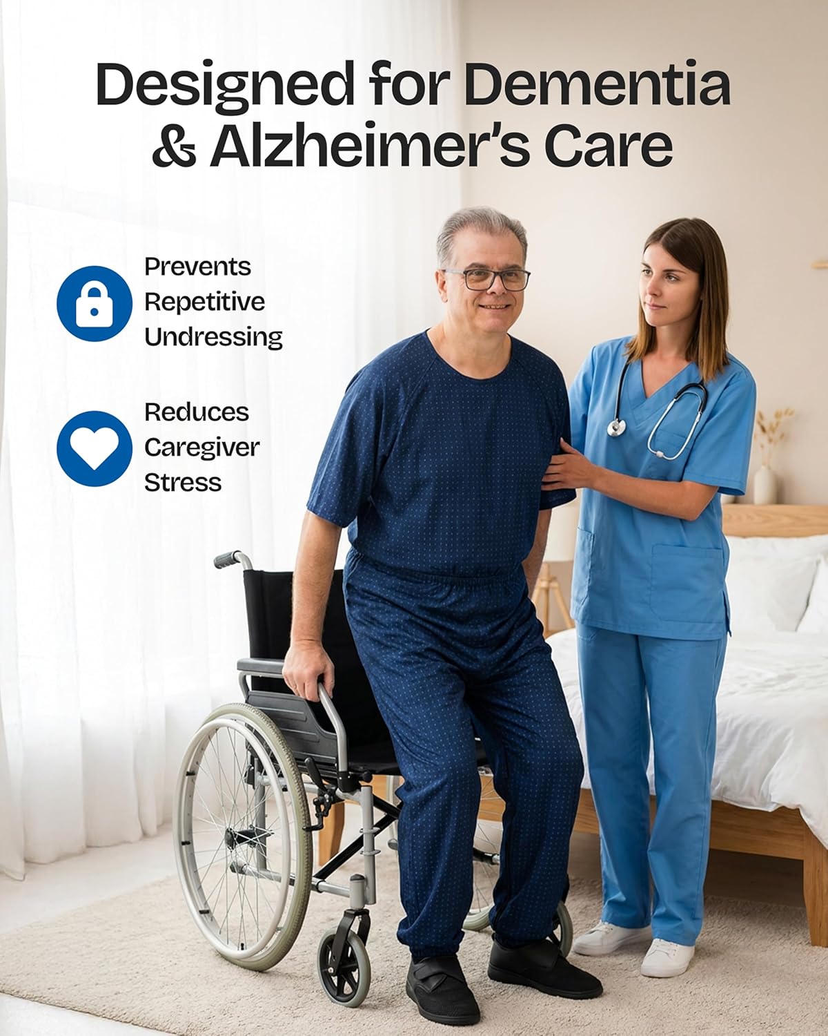 Ovidis Dementia Clothes - Alzheimers Anti-Strip Jumpsuit with Back-Zipper for Elderly Men - Bobby