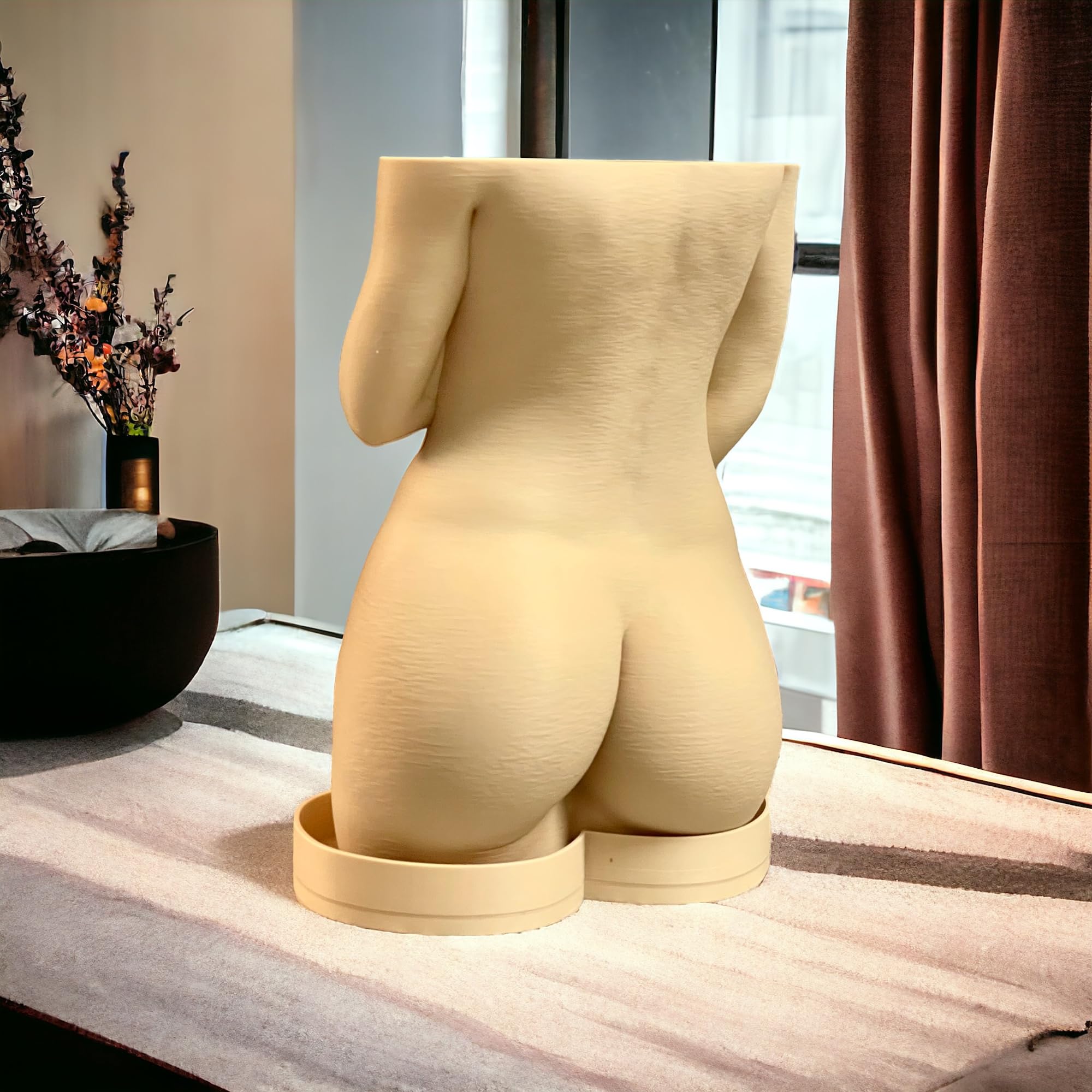 Female Body Planter, Shy Woman Plant Pot, Body Vase, Plant Lover Gift with Drainage Hole and drip Tray (Sand Beige Color)