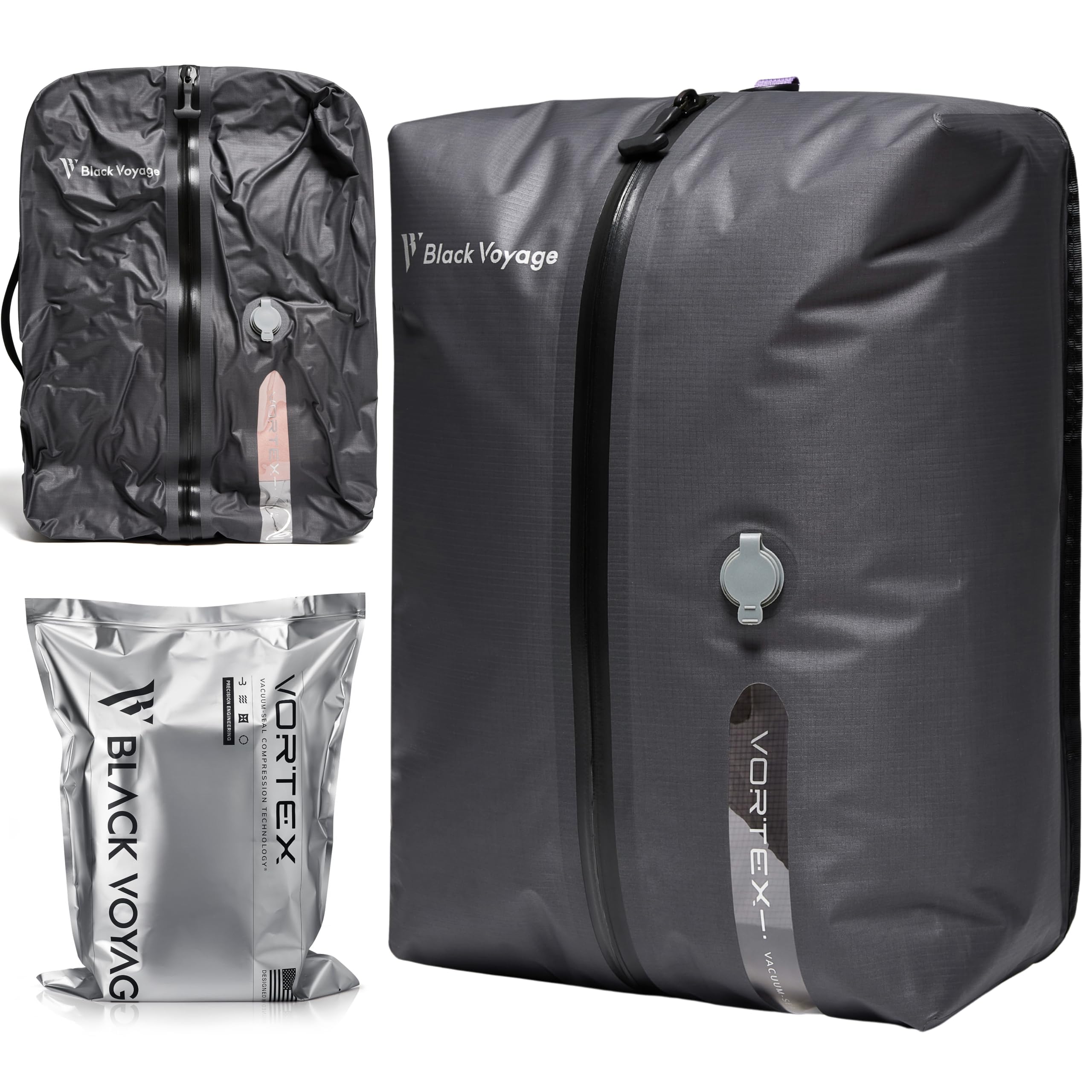 Black Voyage Reusable Vacuum Compression Travel Bag for Carry-On Suitcase and Backpack, Recycled IP67 Waterproof Space Saver Vacpack (1-Pack, 18L - No Pump)