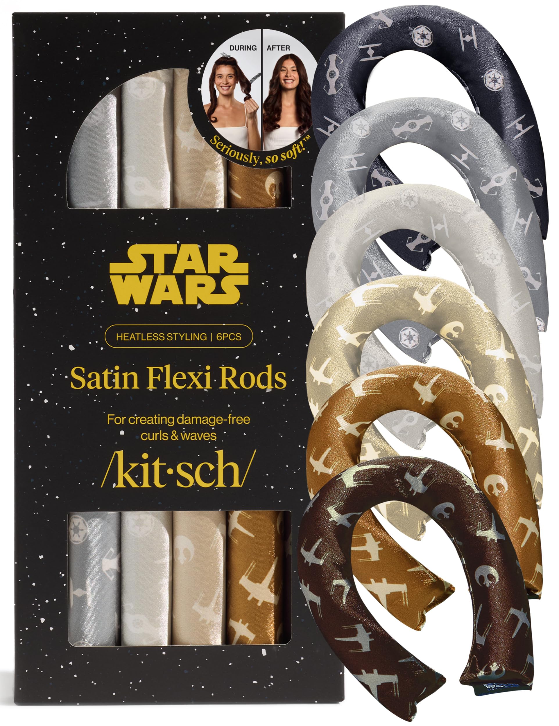 Kitsch x Star Wars Satin Flexi Rods, Heatless Curling Rod - 6pc Set