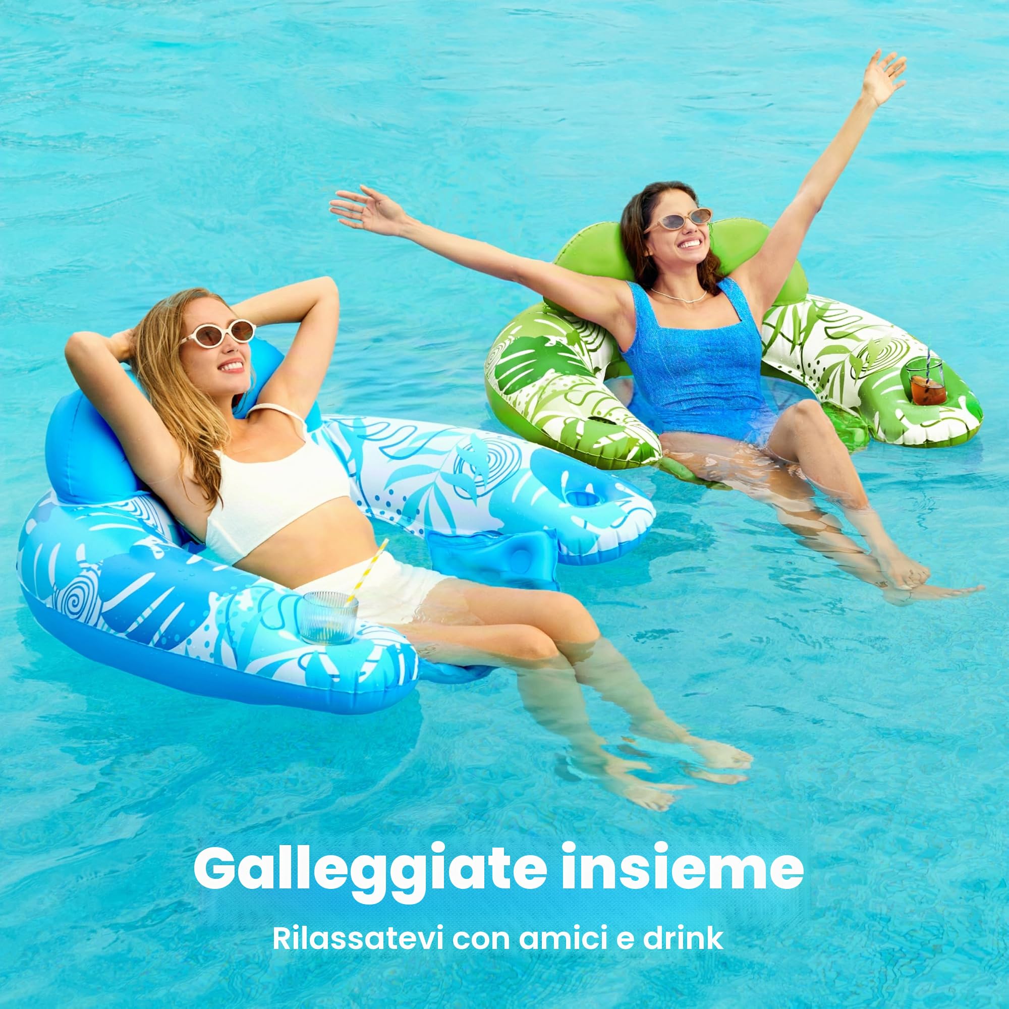 SLOOSH Gonfiabili per Piscina per Adulti, 2 Pezzi Sedie da Piscina con Portabicchieri, Sedia Gonfiabile Galleggiante, Perfetto per Festa Estiva in Piscina e Divertimento in Acqua