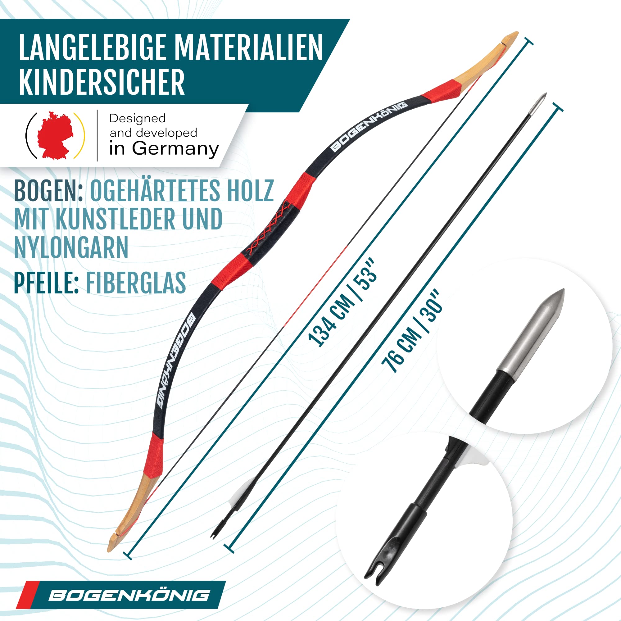Set Arco e Freccia per Bambini Legno con Faretra 30lb (13kg) Arco Sportivo