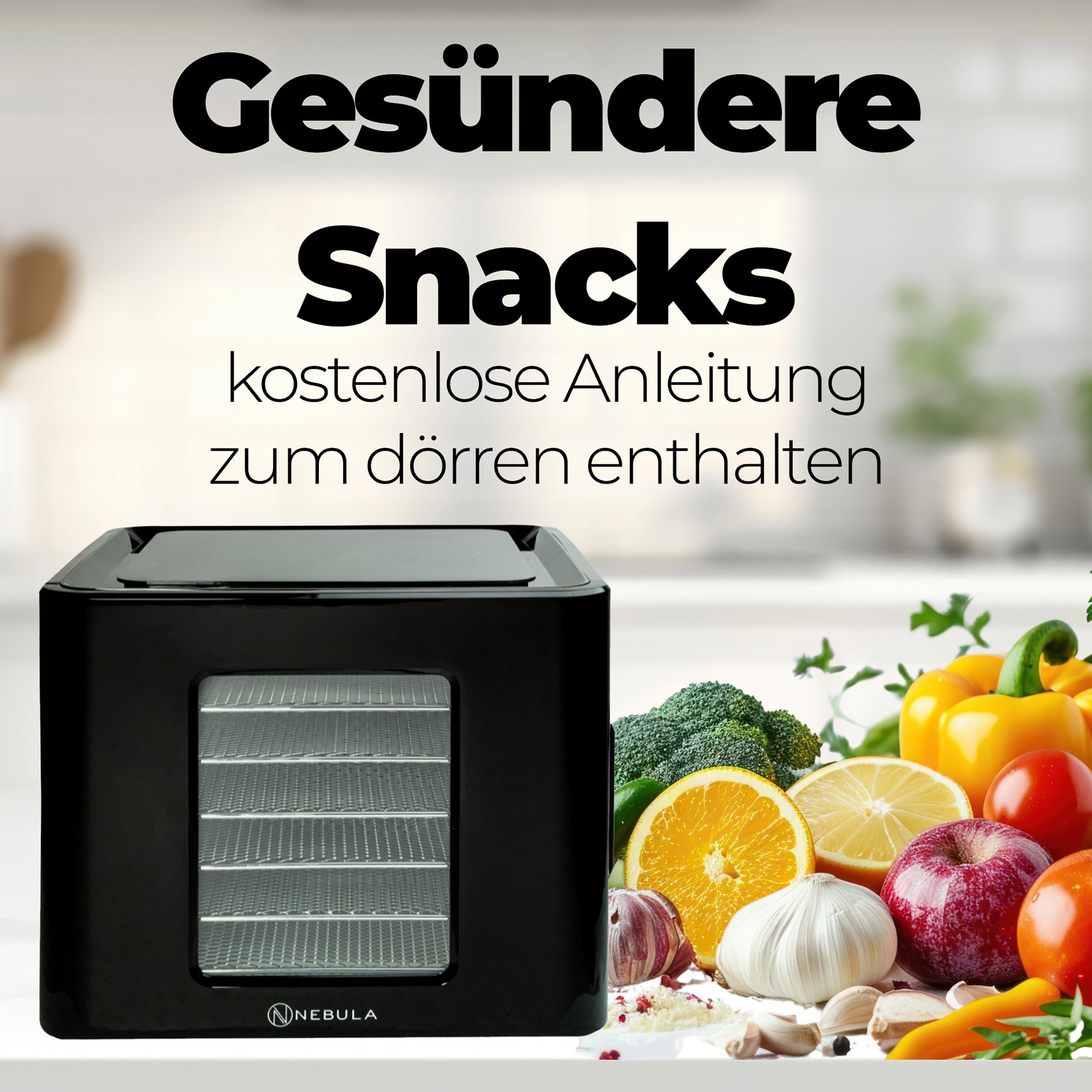 Nebula Lebensmitteltrockner 400W Mit 6 Edelstahl-Ebenen | Schwarz | Digitaler Lebensmitteltrockner Für Obst, Gemüse, Fleisch Und Kräuter – Led-Timer Und Einstellbare Temperatur