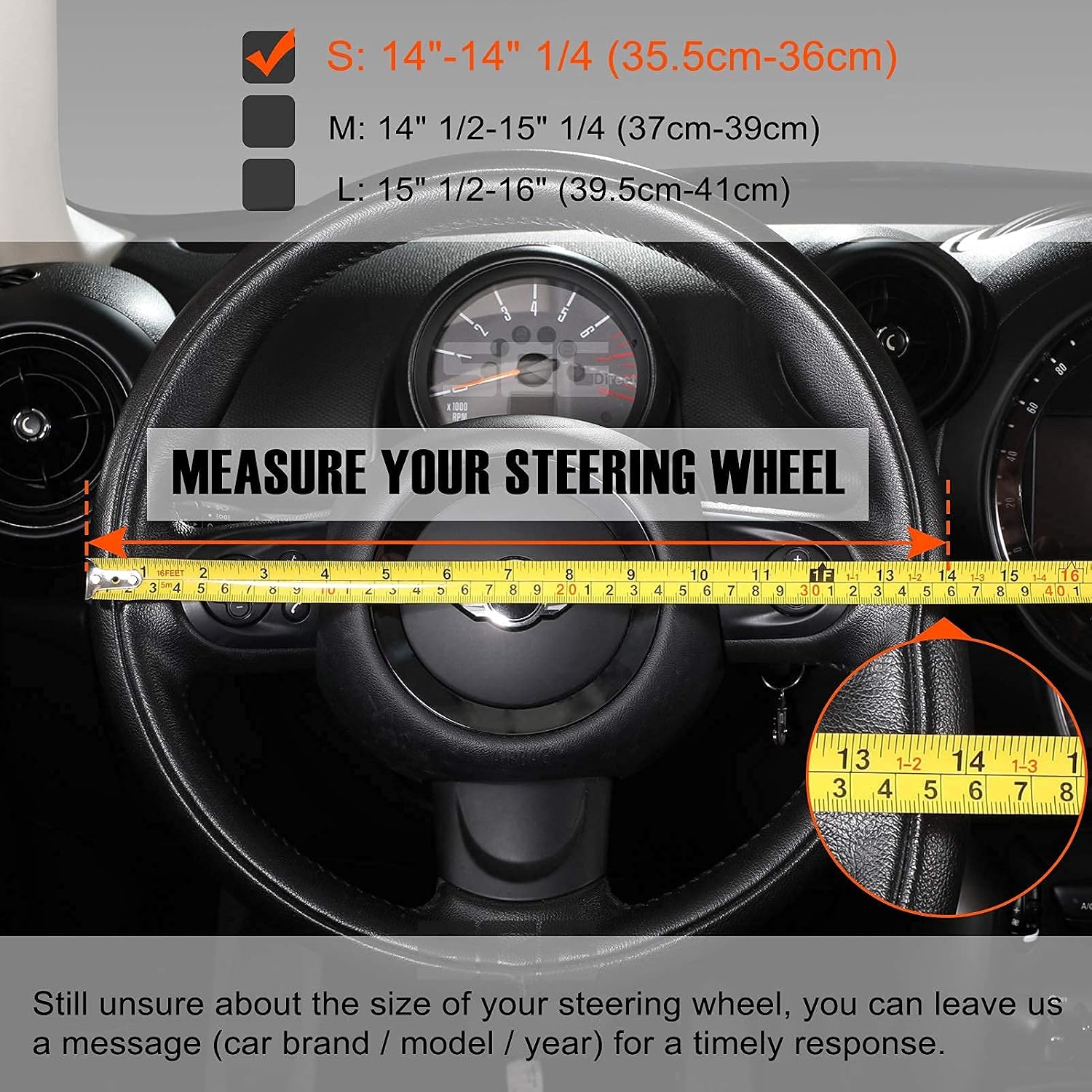 SEG Direct Auto Car Steering Wheel Cover Mandala Pattern Microfiber Leather, Small Size for 14-14 1/4 inches Outer Diameter Steering Wheel, Fits for Prius Civic Model 3 Mini, Black and Blue