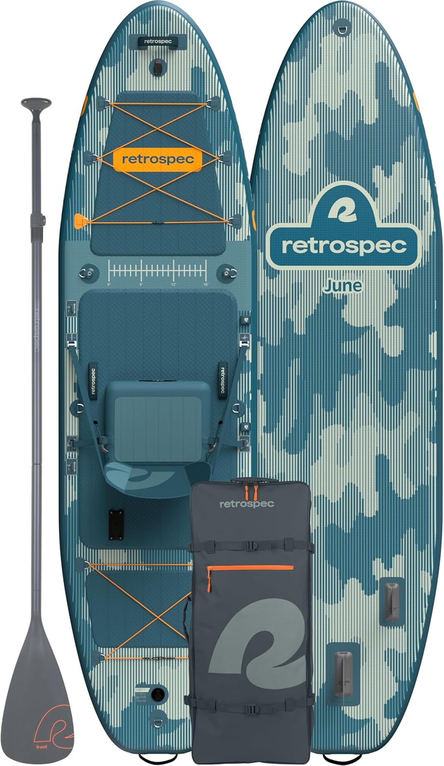Retrospec June Inflatable Fishing Paddle Board 11’6” with Removable Seat – Puncture-Resistant Paddle Board for Fishing with Rod Holders, Non-Slip Deck Pad & Accessories