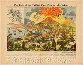 Historic Map - Eruption of Mount Pelee Volcano/Der Ausbruch des Vulkans Mont Pelée auf Martinique, 1903, Burckardt's Nachf - Vintage Wall Art 30in x 24in