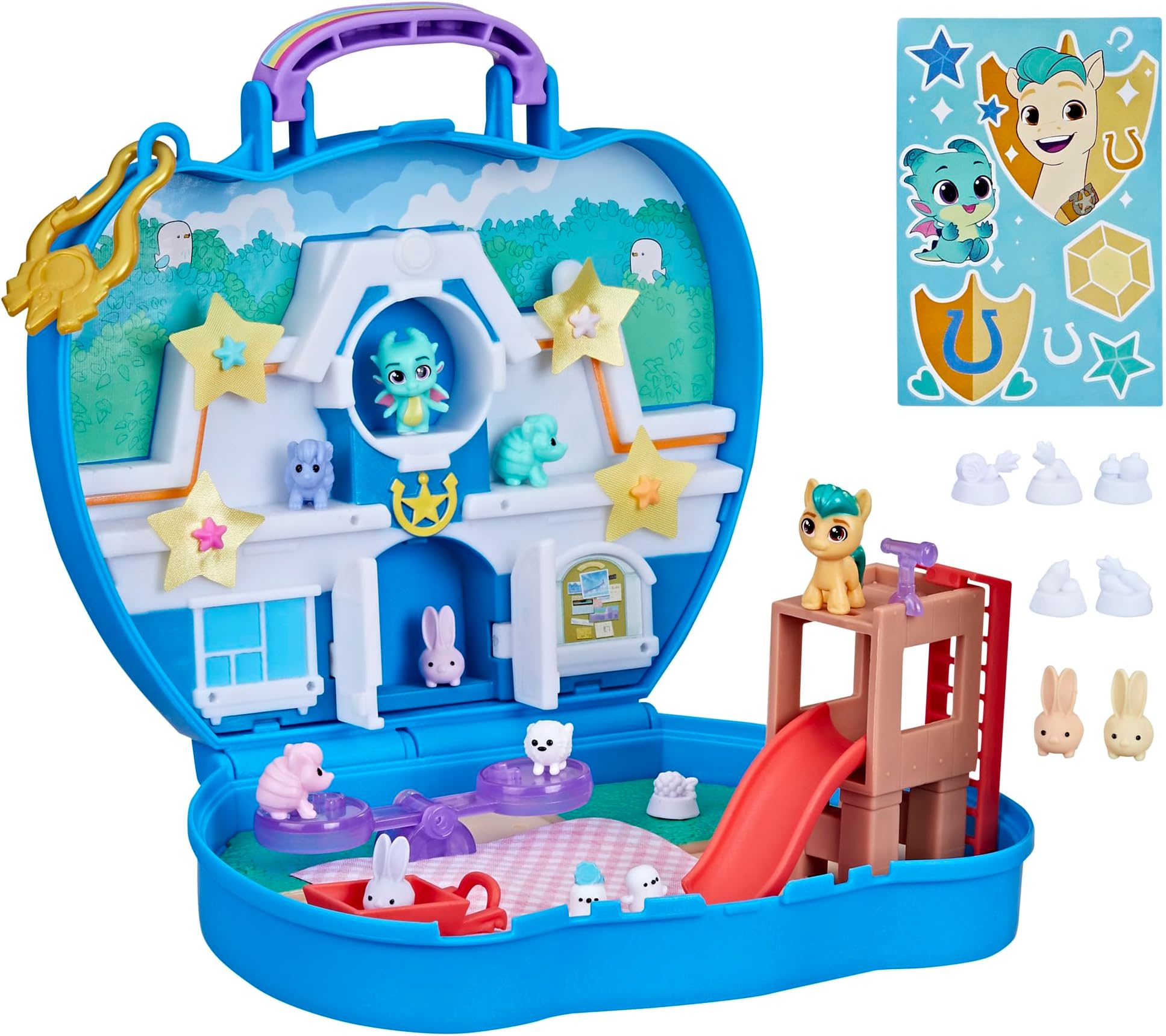 Mini World Magic Compact Creation Critter Corner Toy, Buildable Playset with Hitch Trailblazer Pony for Kids Ages 5 and Up