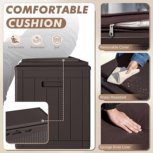 Miniatura 10 de Devoko Caja de cubierta de 100 galones, caja de almacenamiento impermeable al aire libre con cojín (negro)