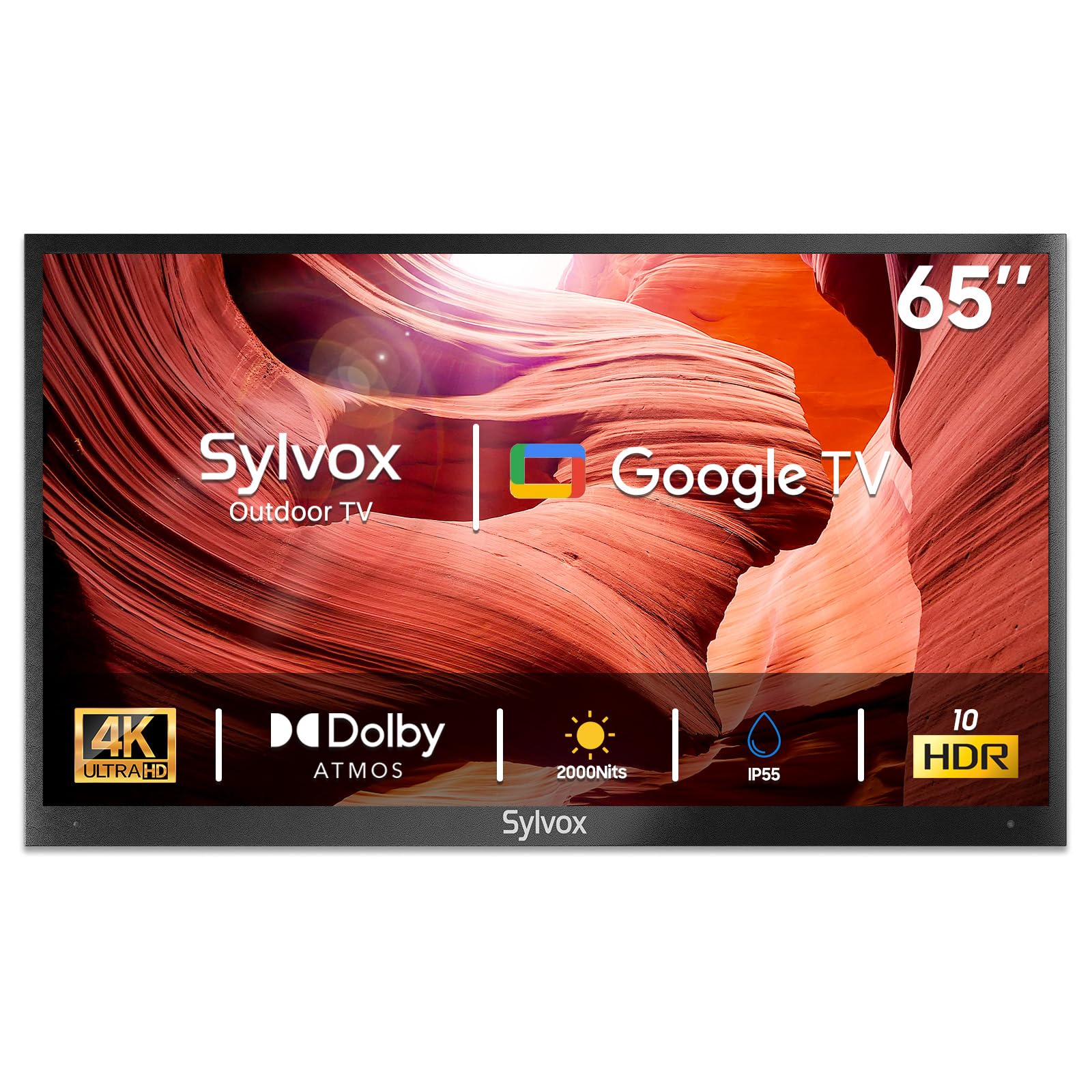 SYLVOXOutdoor TV, 65 inch 2000 Nit High Brightness Smart TVs, 4K Sunlight Readable Display, IP55 Waterproof, Smart TV for Outdoor Households or Commercial Places (Pool Pro 2.0/2024)