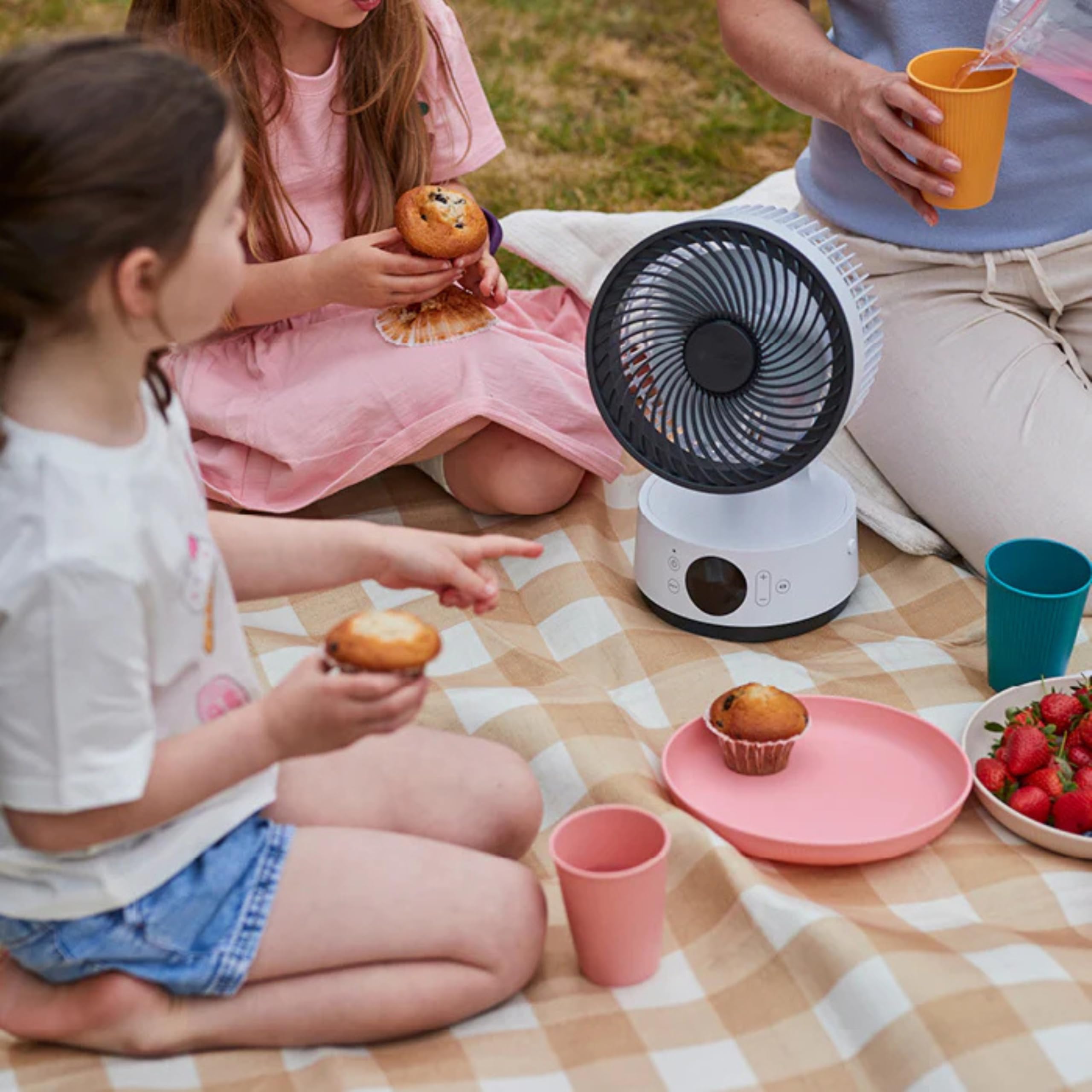MeacoFan Sefte® 6 - Brazador de aire con batería (12 velocidades, ultra silencioso a 22 dB, inalámbrico, oscilante, ventilador de escritorio recargable + mando a distancia, autonomía de 26 horas