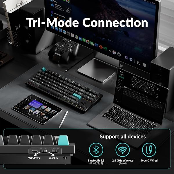 Keychron Q3 Ultra Wireless Mechanical Keyboard 8KHz Polling Rate, TKL 2.4G/Bluetooth 5.3/Wired Up to 660 Hours Long Battery Life, Hot-Swappable Aluminum RGB Gaming ZMK for Mac/Windows/Linux-Black - 5
