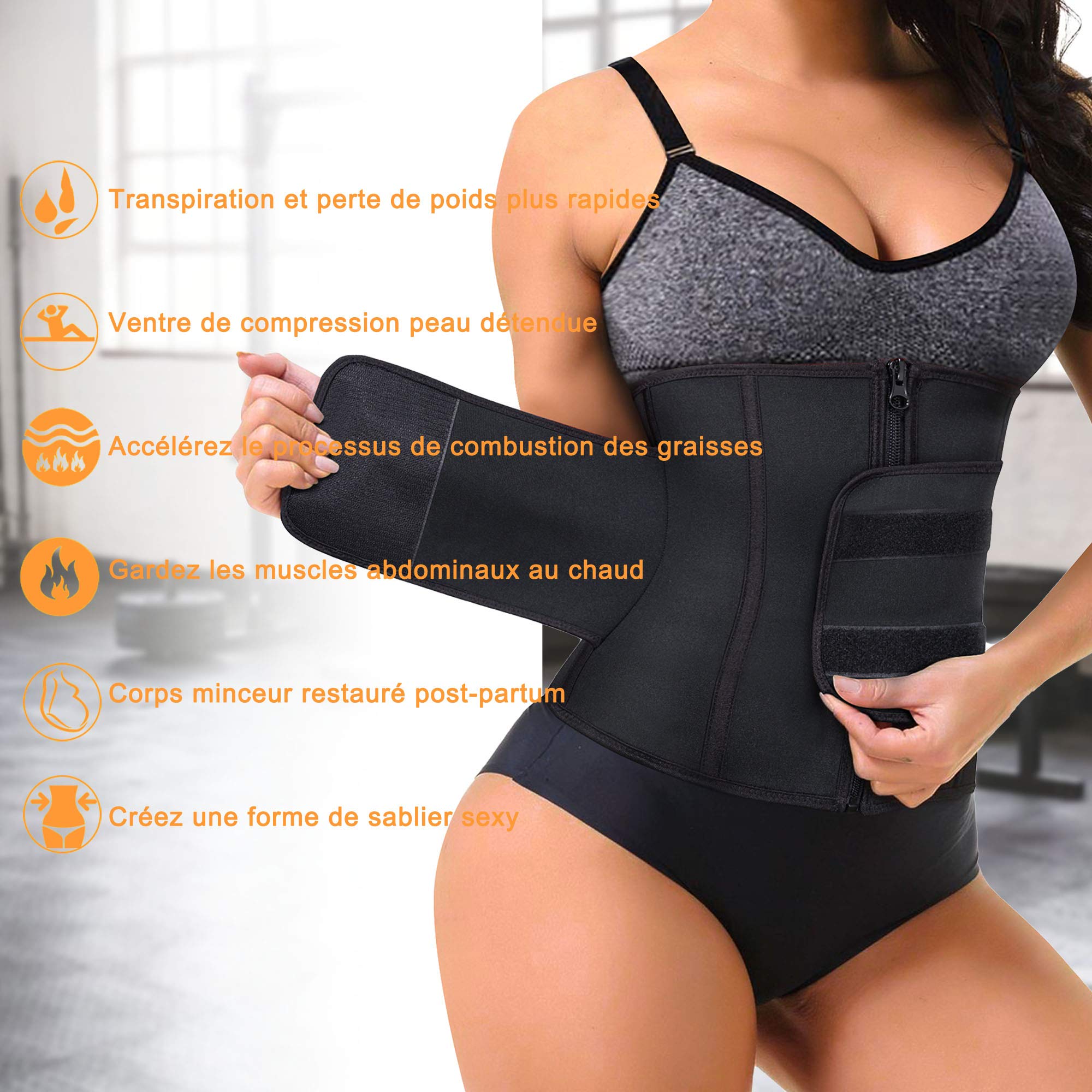 Ceinture de Sudation Femme Serre Taille Cincher Corset Minceur Ceinture Abdominale Amincissante Néoprène