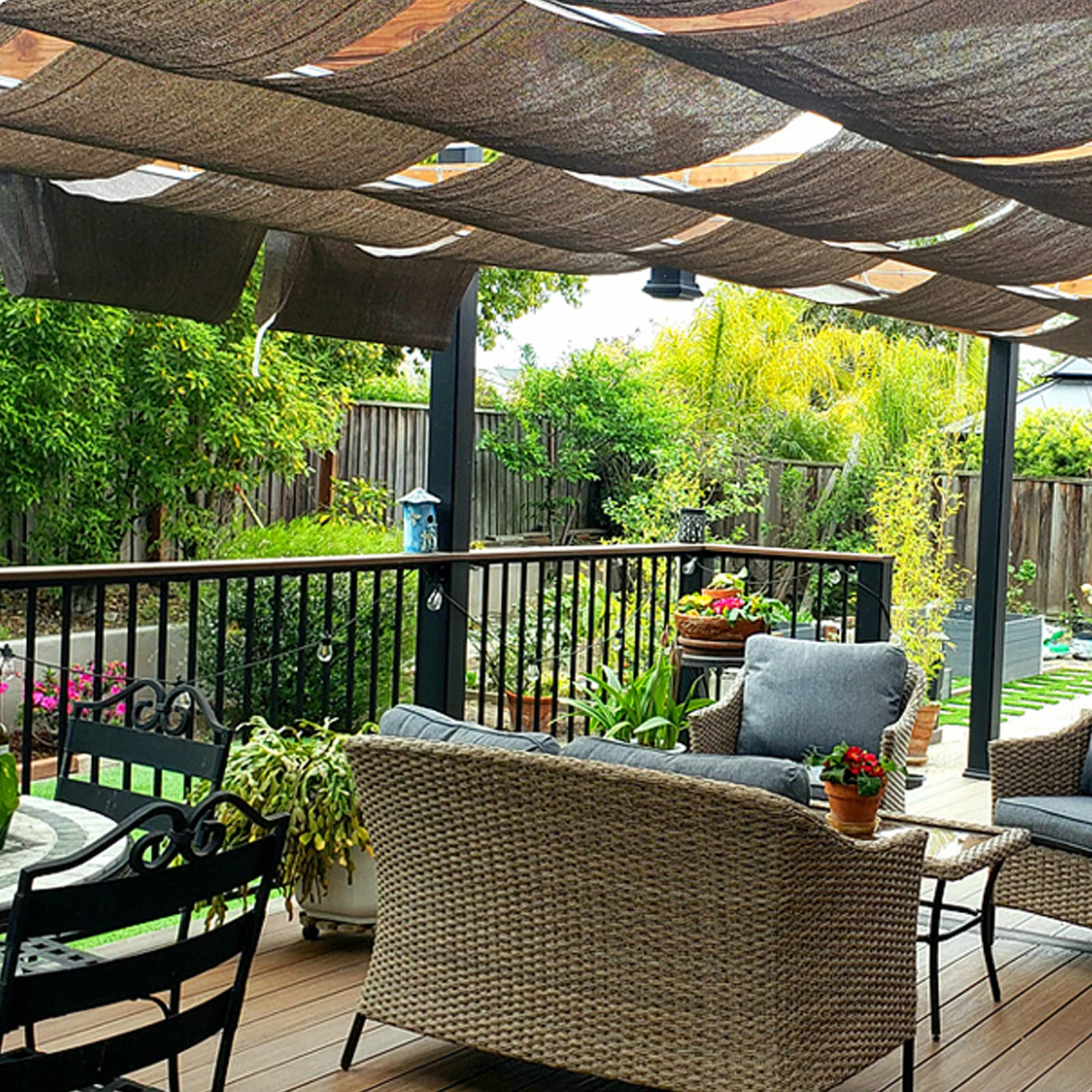 GLDYTVF UV-Resistant Brown Retractable Awning with Mounting Kit Waterproof Garden Canopy for Pergola U-Shaped Roof Cover (1.1 x 7m) - Perfect for Outdoor Shade
