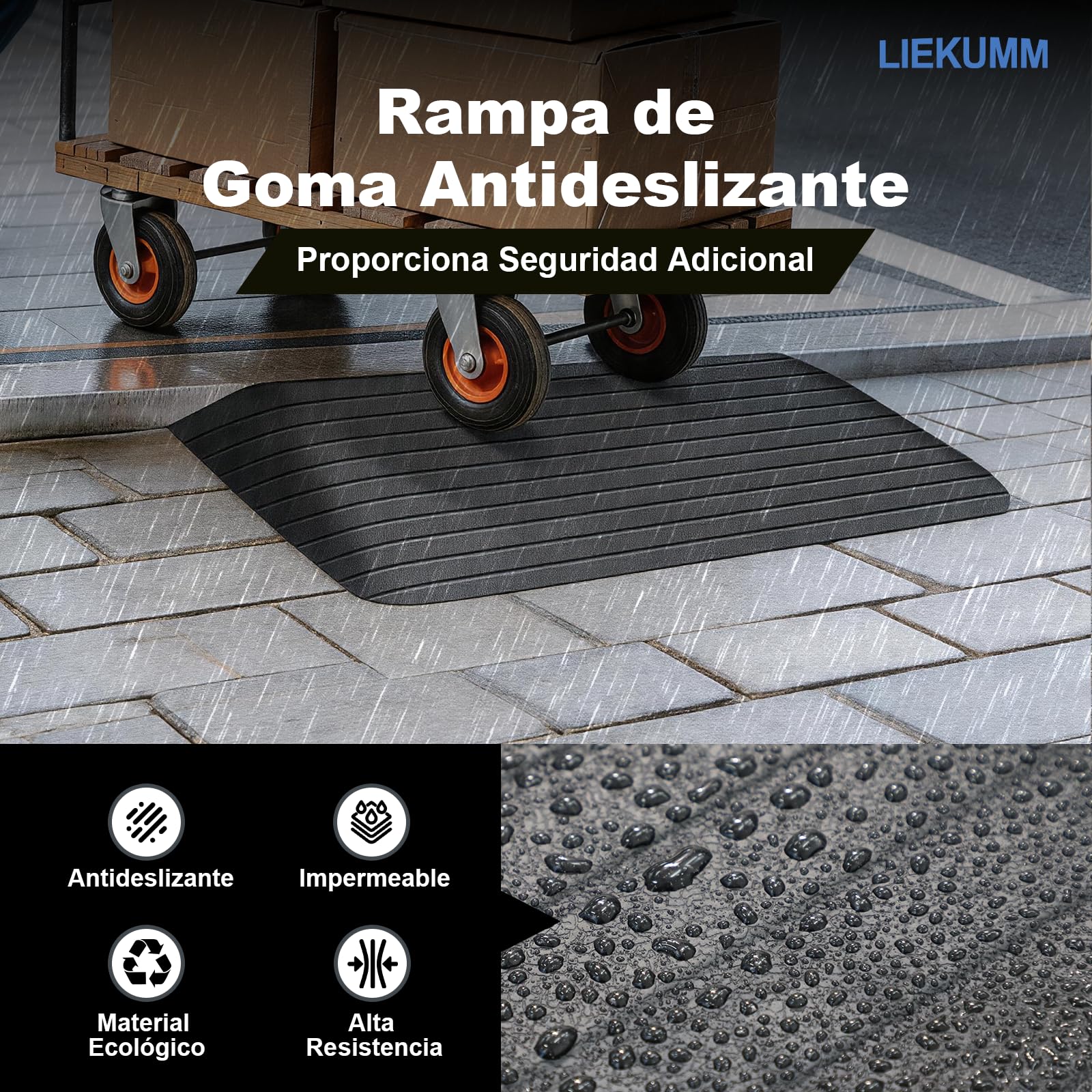 LIEKUMM Rampa para umbral de Silla de Ruedas de 2,5 cm, Capacidad 1000 kg, Rampa para escalones de Puertas Antideslizante, Rampa de Goma para Moto, baños, Coches, escaleras