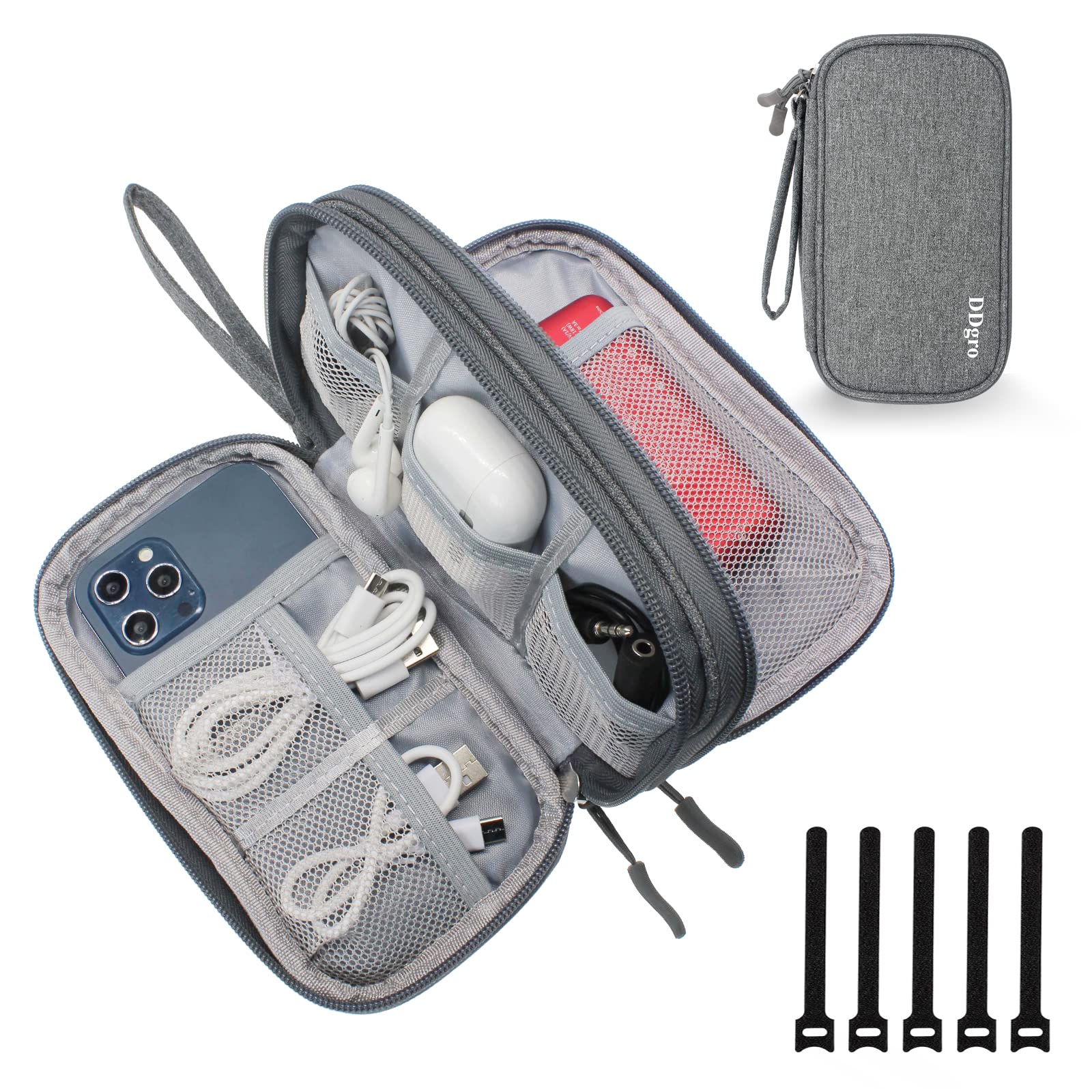 DDgro Small Electronics Travel Organizer, Tech Accessories Pouch Bag for Power Cord/Charger/Cables/Magic Mouse (Small, Dark Gray)