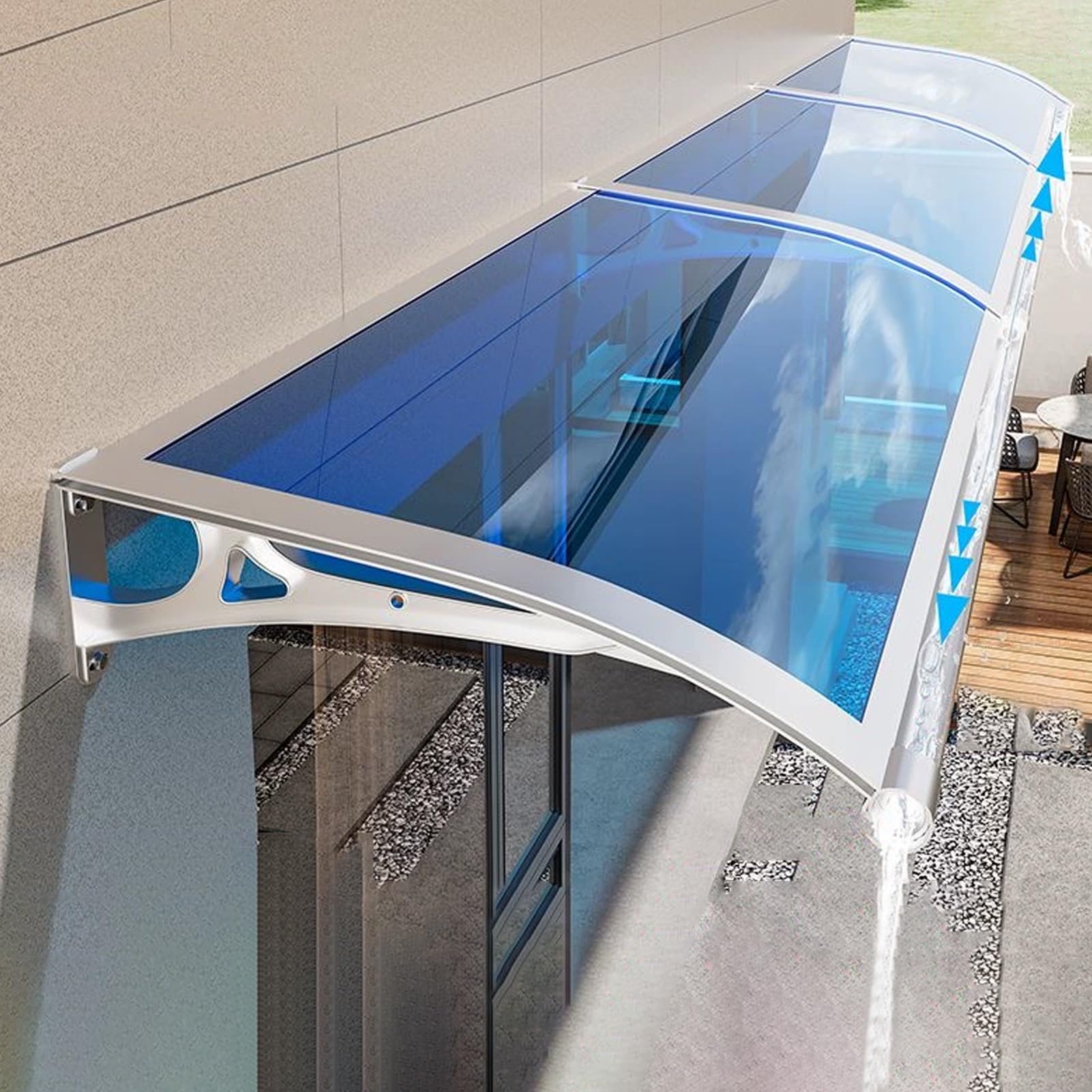Auvent de porte d'entrée robuste en alu pour extérieur contre pluie et neige