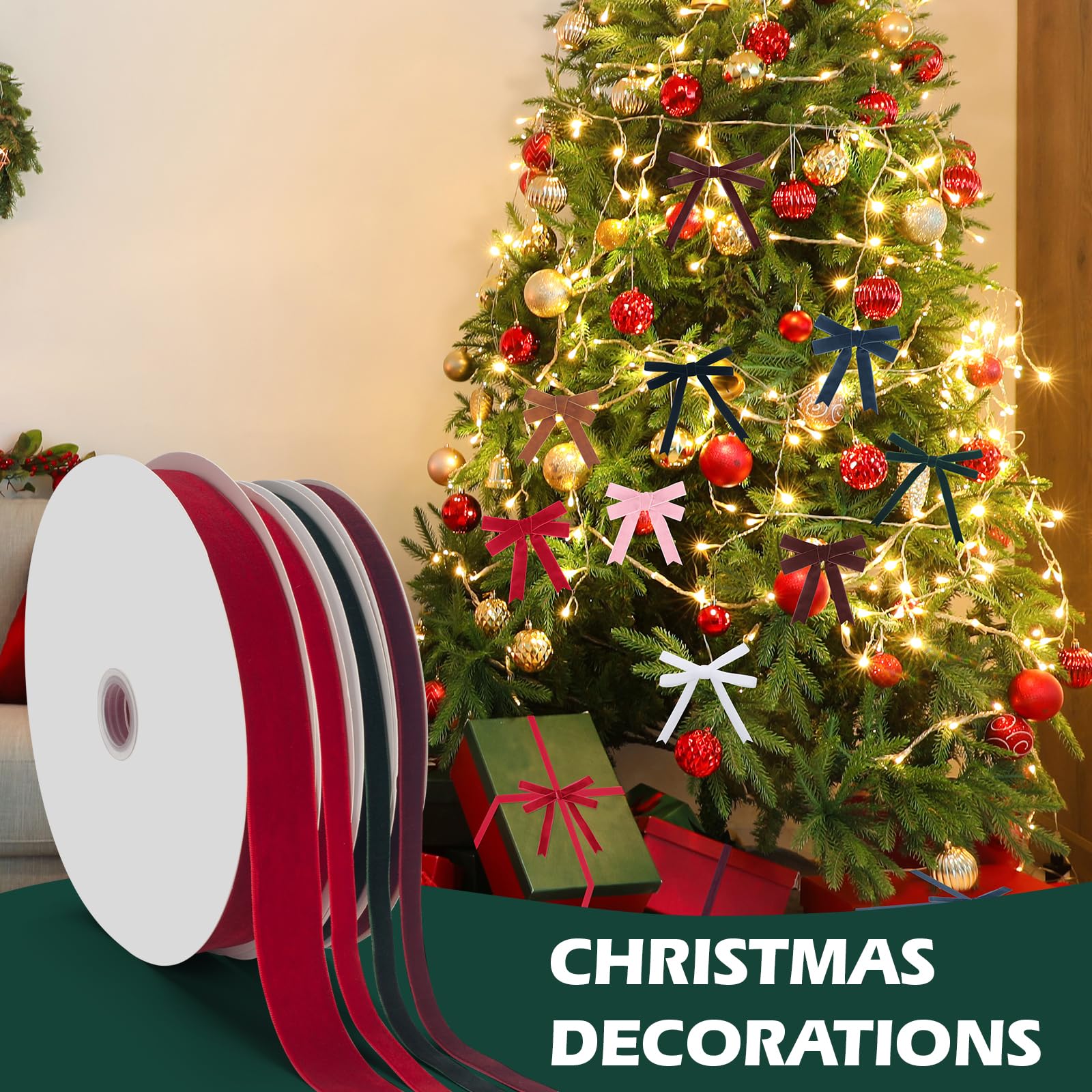 Rotes Samtband, Vintage rotes Band, 2,5 cm x 22,7 m, Samtbänder für Geschenkverpackungen, Weihnachtsbaumschmuck, Blumenstrauß, Kranzdekorationen, Schleifenherstellung