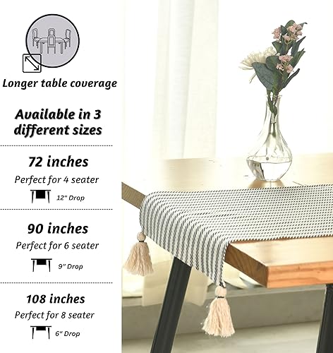 Miniatura 7 de Folkulture Camino de mesa con borlas para mesa de comedor o decoración de granja, camino de mesa para tocador bohemio, 100% algodón, 14 x 90
