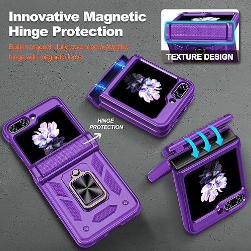 Miniatura 10 de Funda para Samsung Galaxy Z Flip 5 5G con protección de bisagra, cubierta de cámara deslizante resistente militar, fundas con anillo, soporte