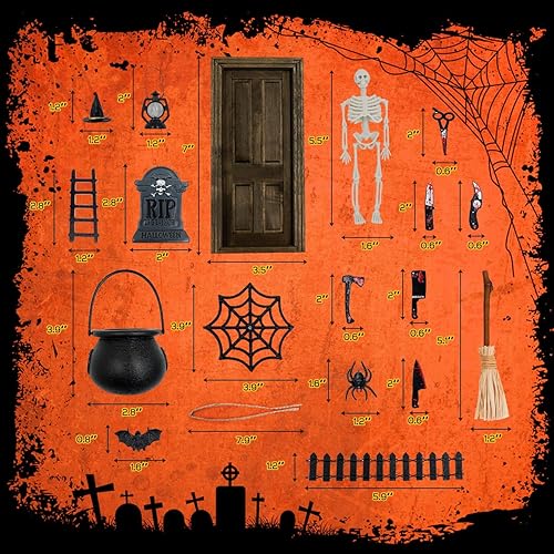 Miniatura 3 de Accesorios para casa de muñecas de Halloween, 23 piezas, puerta de Halloween en miniatura con accesorios temáticos de Halloween, decoración de