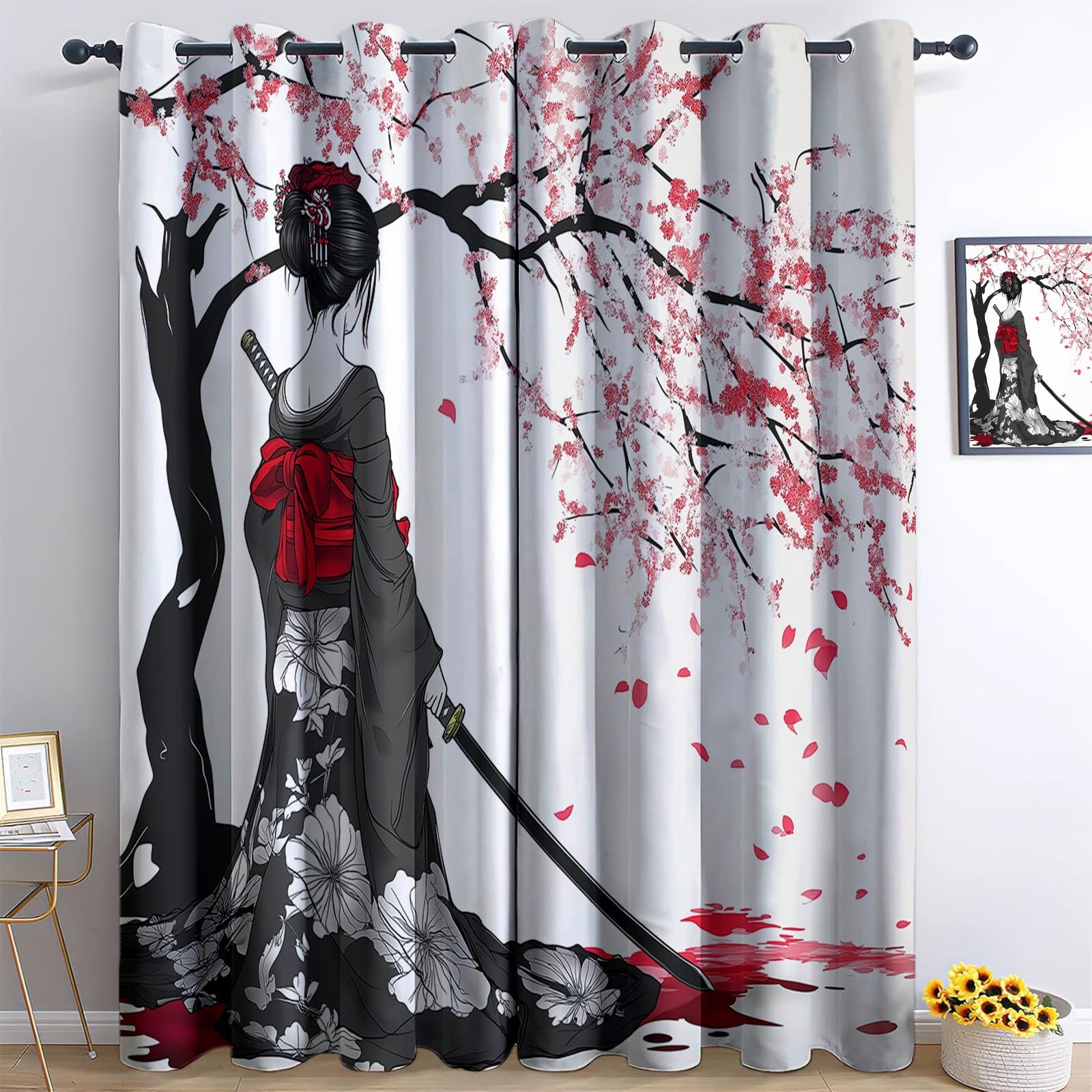 CozyRest Cortinas Opacas para Niños, Arte de Espadas de Anime Japón,Térmicas Aislantes Frío y Calor, Reducción de Ruido, Protección de Intimidad, 234 x 138 cm para Hogar y Dormitorio Infantil