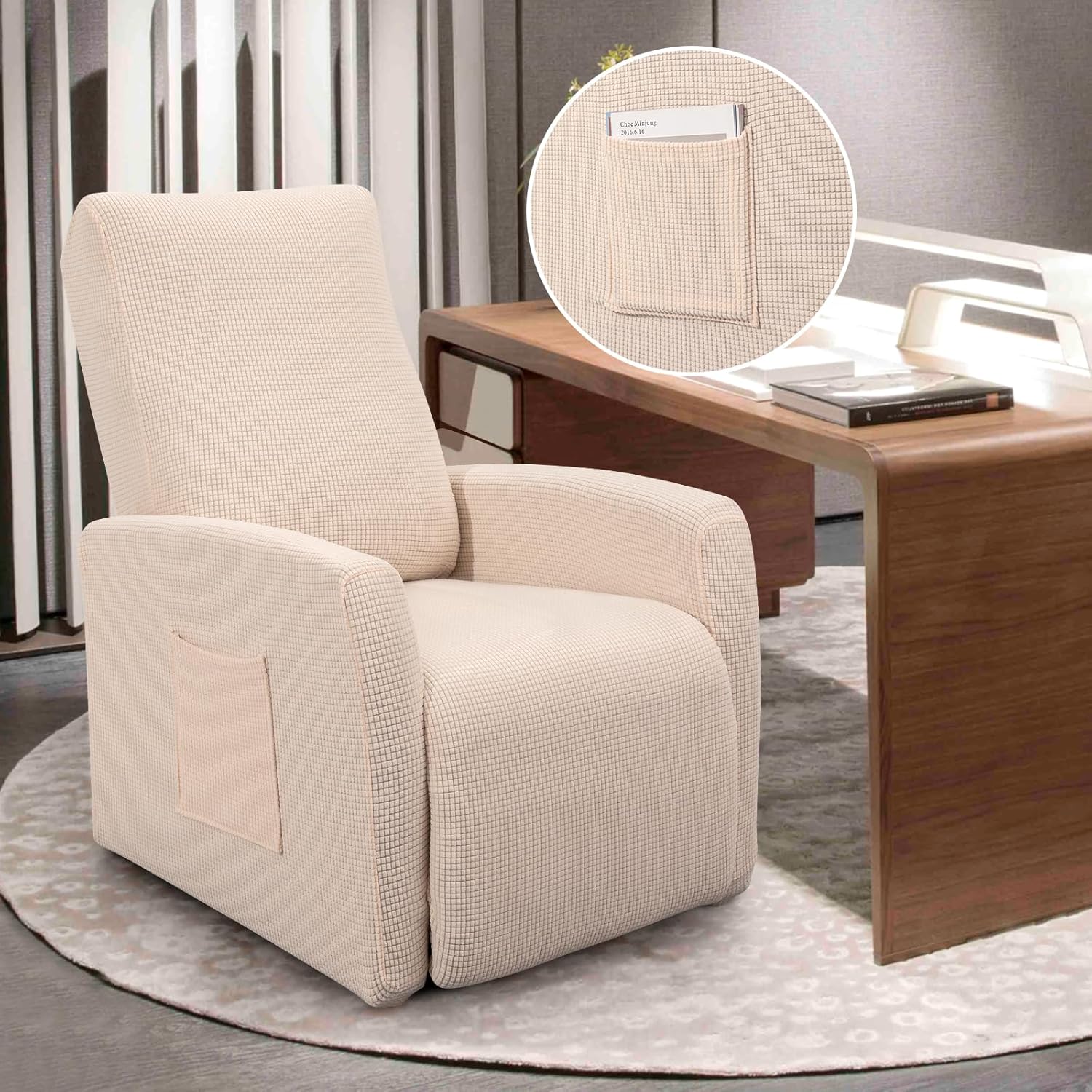 SearchI Floral Printed Armchair Slipcover Bundle, 4 Piece, Beige, Stretch Fit, Easy Installation, Recliner Chair Cover
