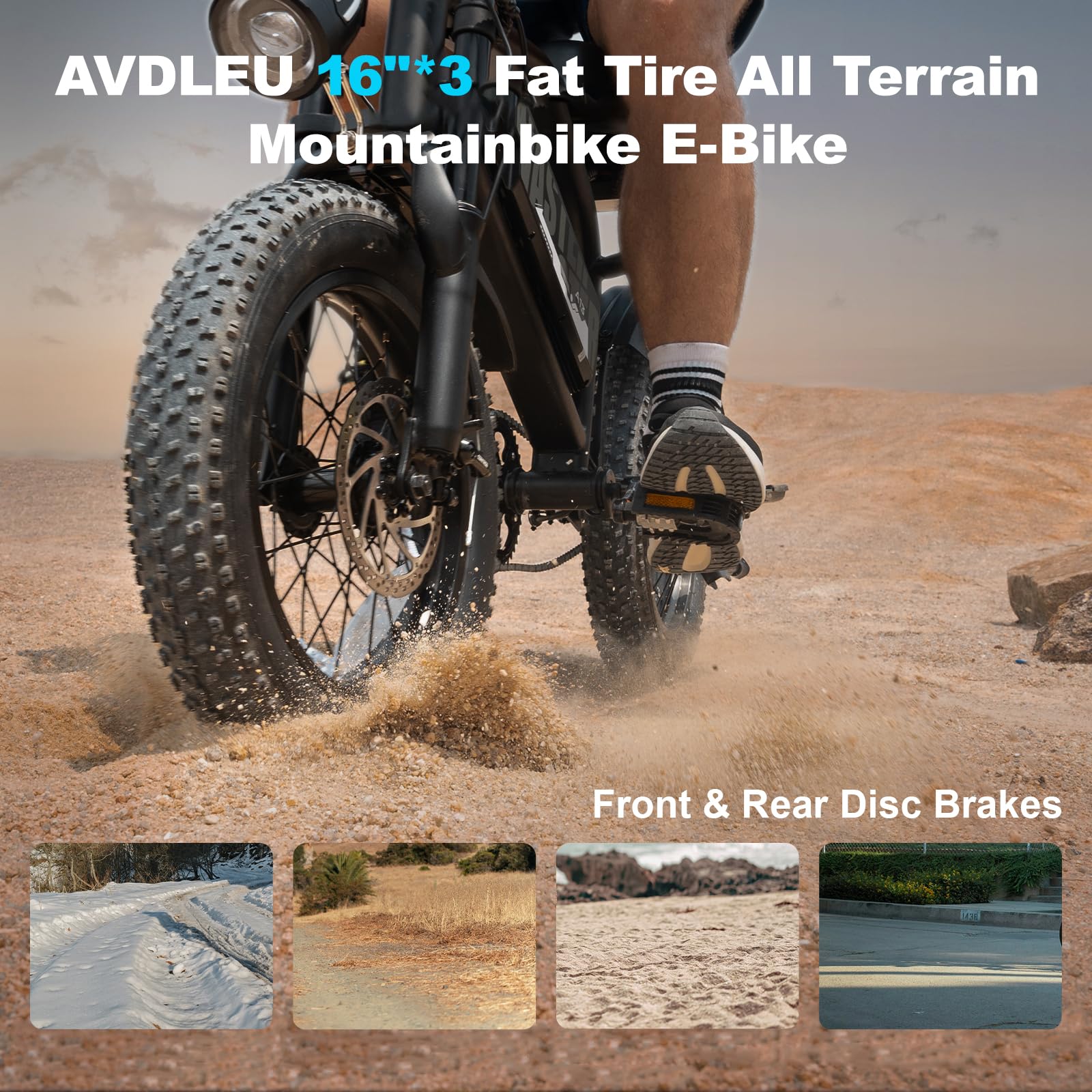 VDL A13 E Bike Elektrofahrräder-Ebike für Jugendliche mit 36V 13Ah Batterie, E-Bike 16 * 3.0 Zoll Fat Tire, Off-Road Mountainbike für Lange Reichweite bis 35/60km mit LCD-Display
