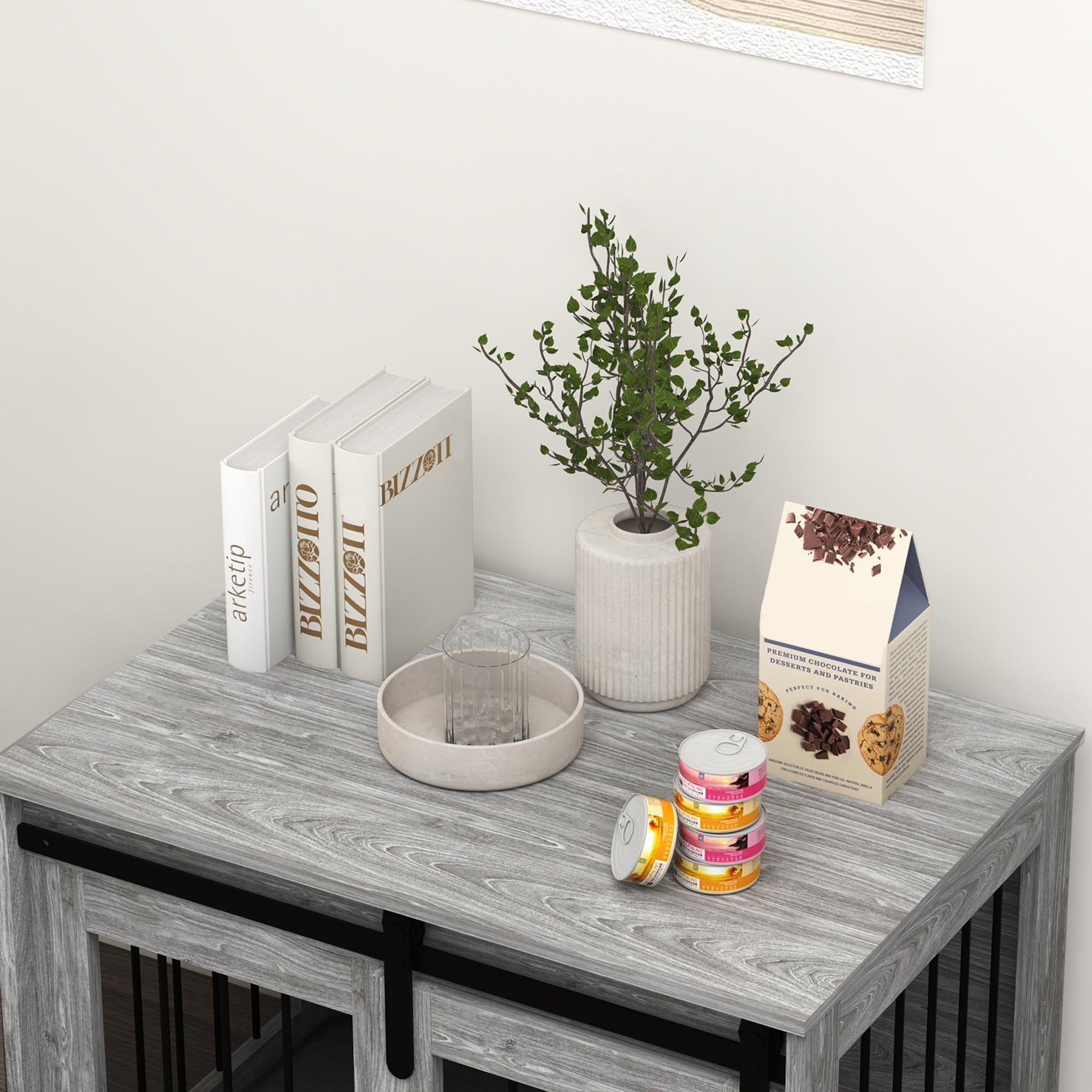 PawHut Hundebox für Hunde und andere Haustiere, Innenkäfig, 1 Schiebetür, Beistelltisch, Metall in Holzoptik, Maße: 57 H x 80 L x 54 B cm