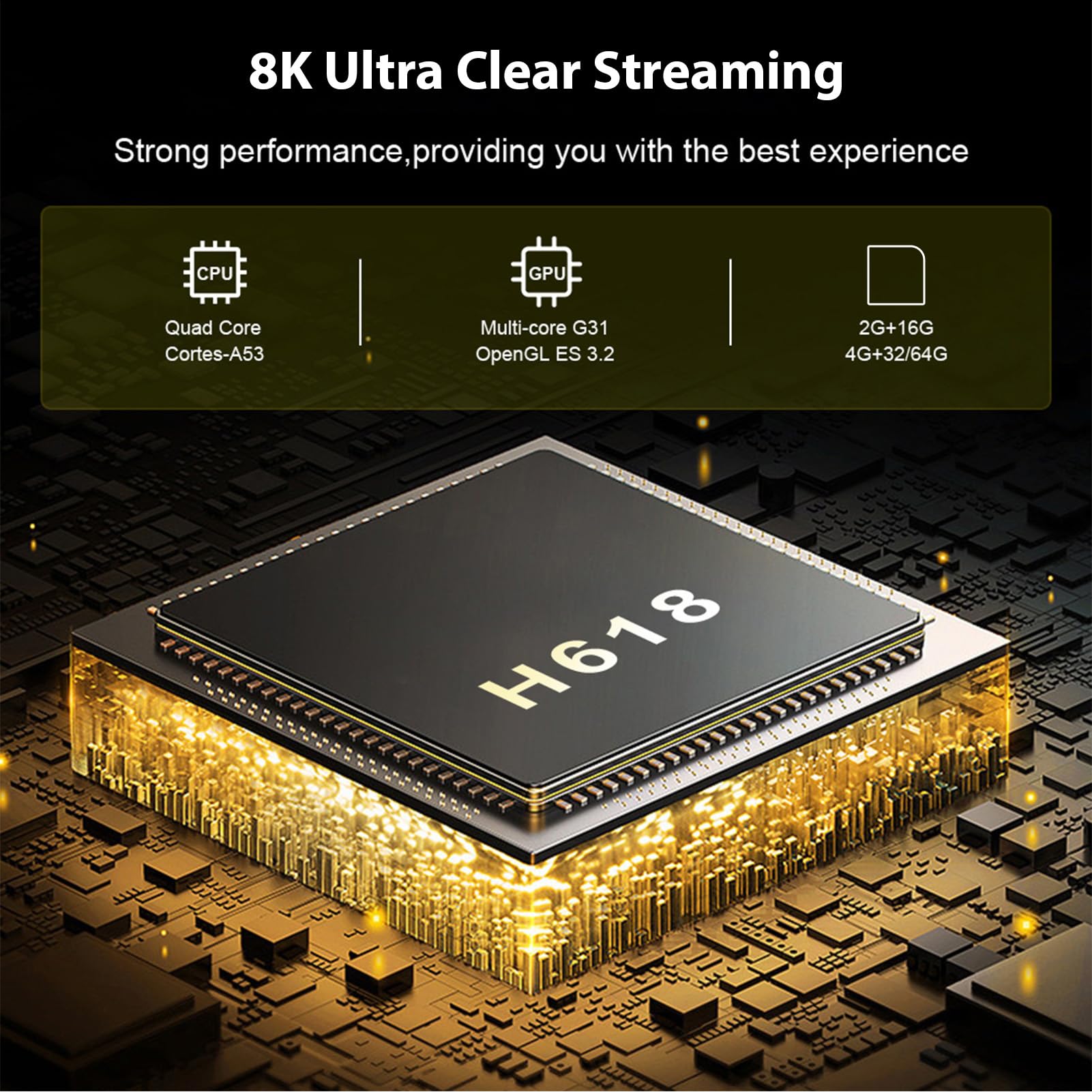 12 TV Box 8K, Czterordzeniowy H618 z 4 GB RAM i 32 GB ROM WiFi6 2,4 G 5,8 G Bluetooth .0, dla Streaming Media Player (wtyczka UE +64G)